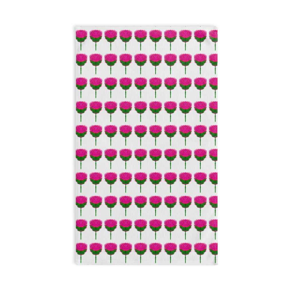 Pink Pom Pom Floral Pattern Hand Towel — Cute Kitchen or Bathroom Accent