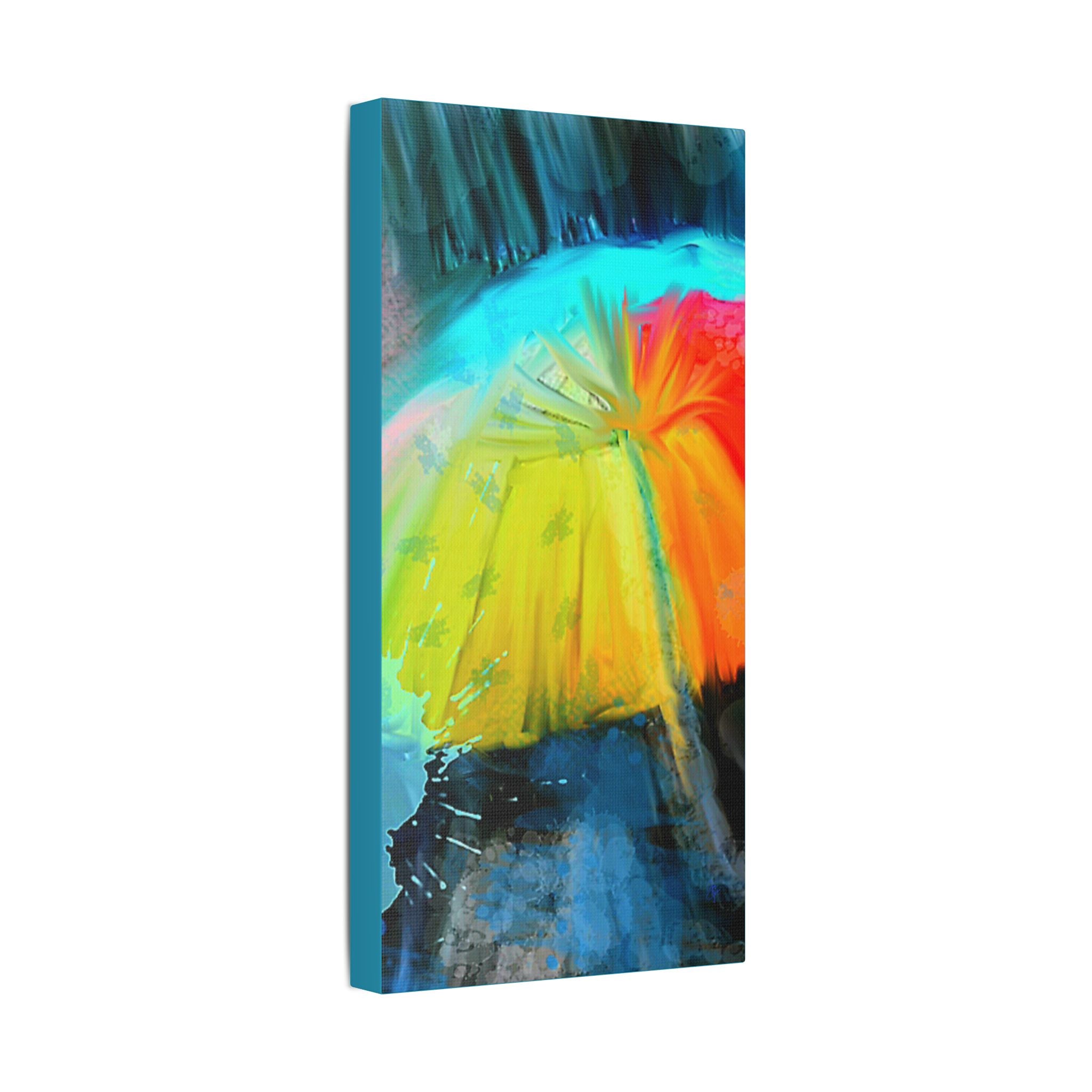 Abstract Rainbow Umbrella Canvas Print — Bright Colorful Satin-Stretched Wall Art