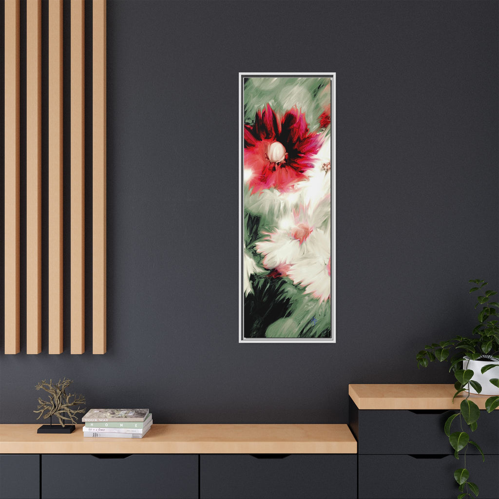 Framed Matte Canvas Print — Blurred Red & White Floral Art