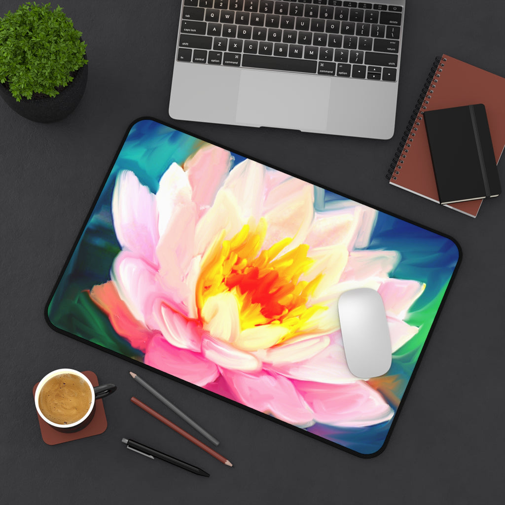 Floral Lotus Desk Mat — Soft Pink Waterlily Mouse Pad for Office & Home