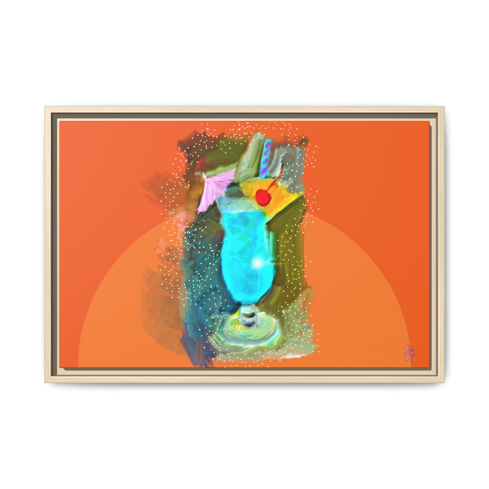 Tropical Blue Cocktail Canvas Print — Framed Matte Bar Art