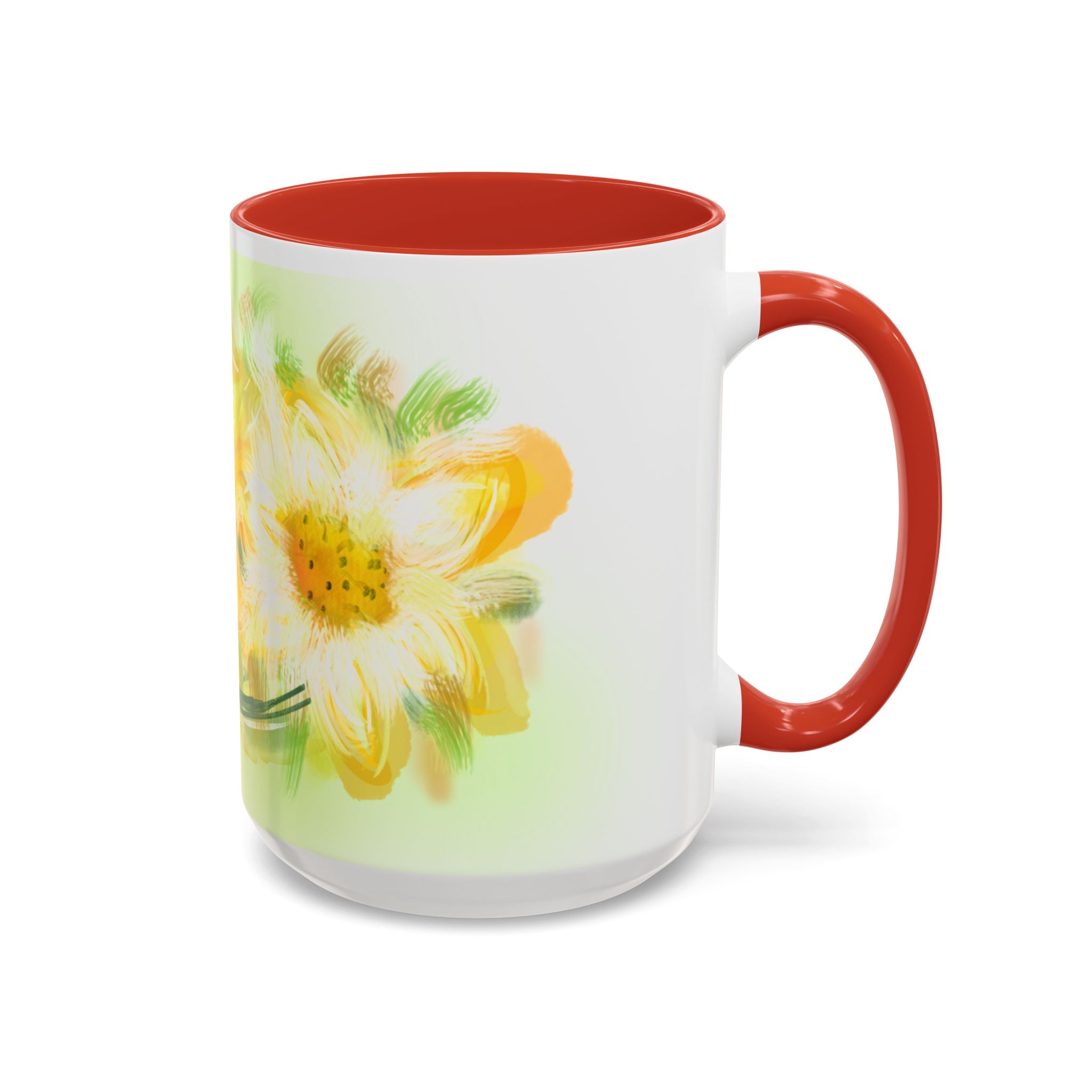 Sunlit Daisy Accent Coffee Mug — Yellow Floral 11/15oz