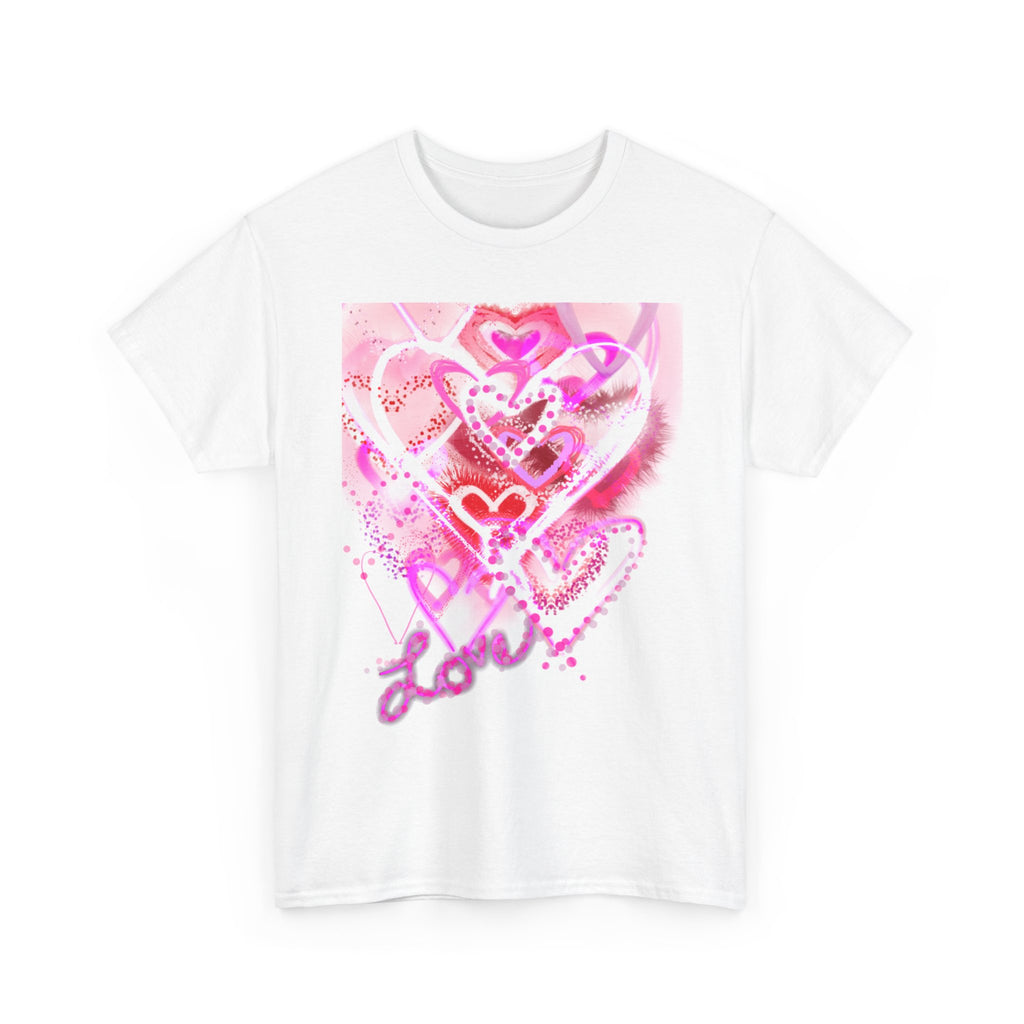 Love Hearts Tee — Pink Watercolor Heart Design Valentine’s Day T‑Shirt
