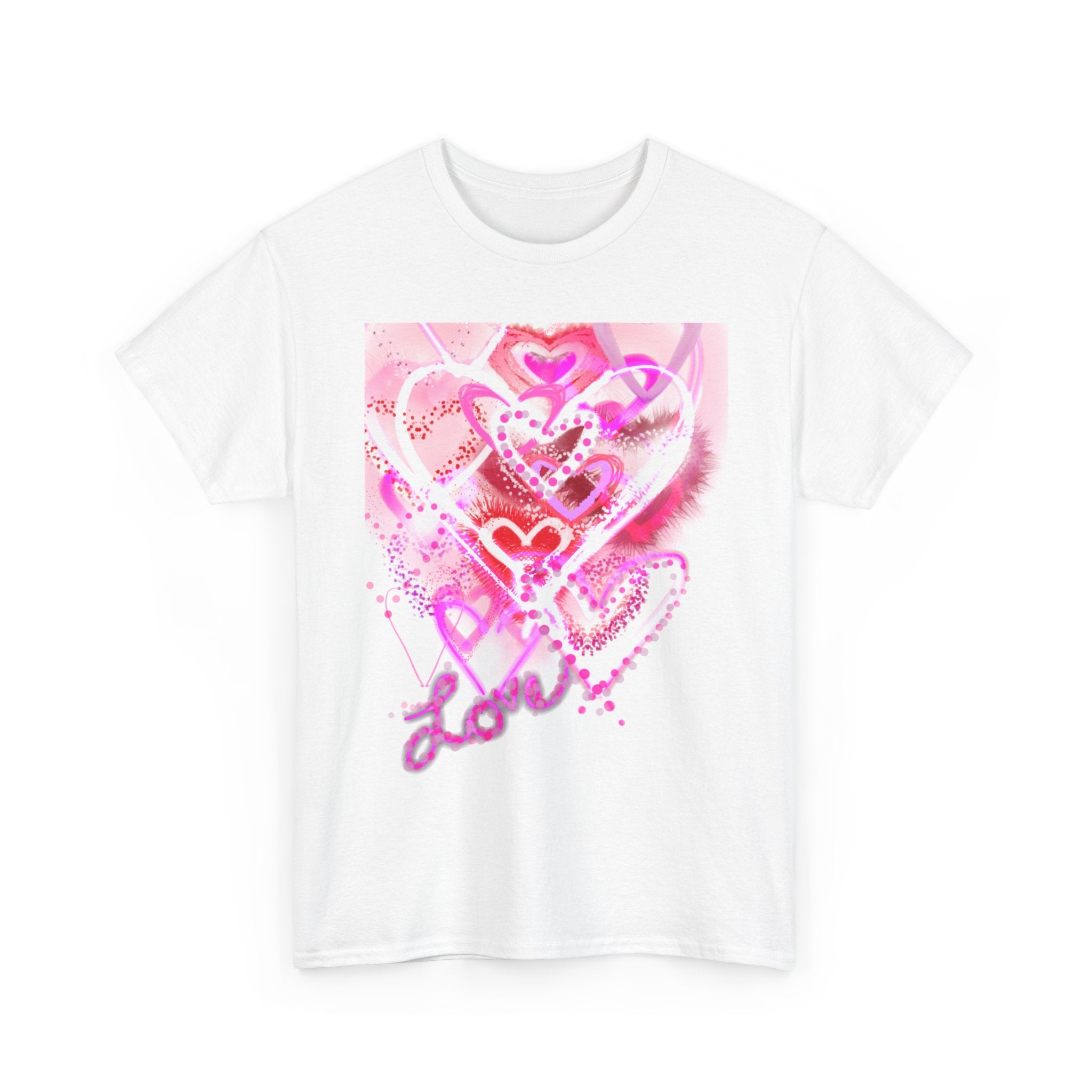 Love Hearts Tee — Pink Watercolor Heart Design Valentine’s Day T‑Shirt