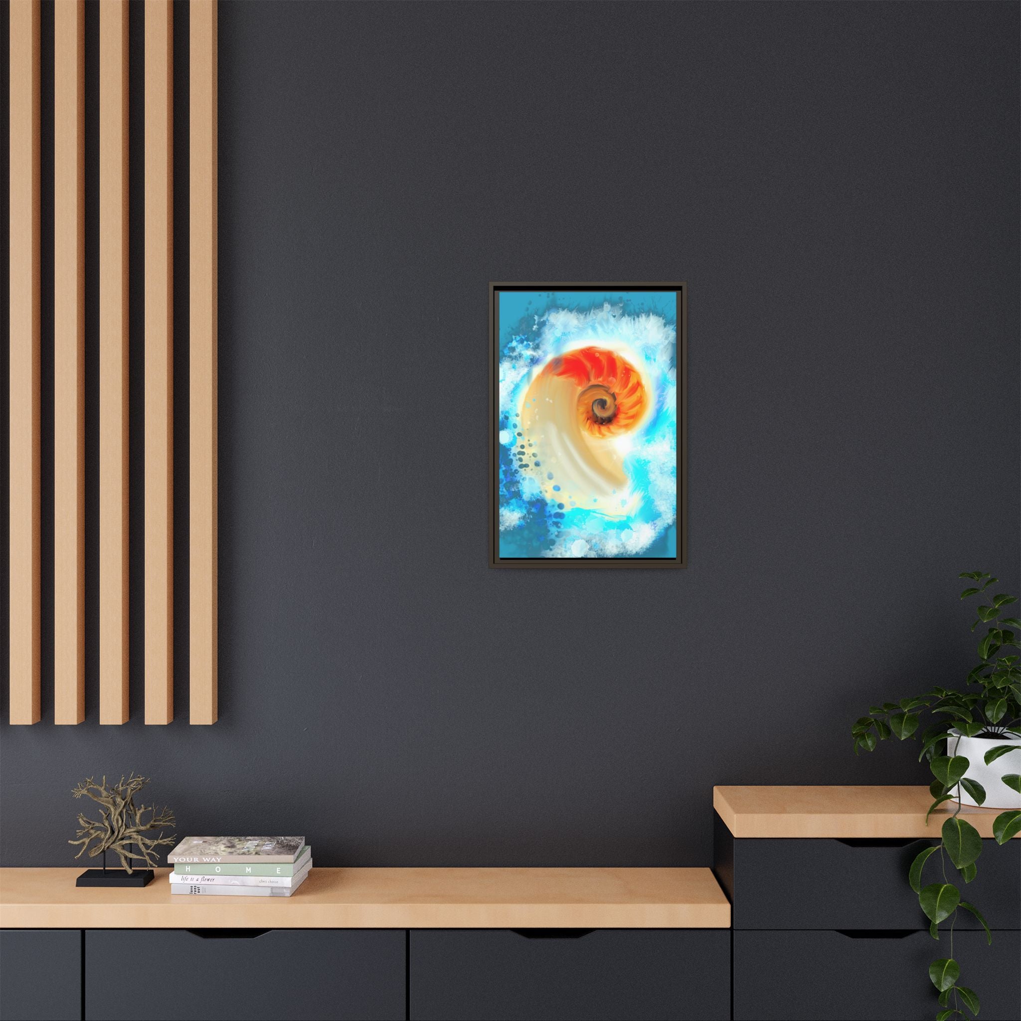Framed Abstract Spiral Canvas Art — Vibrant Nautical Wave Print