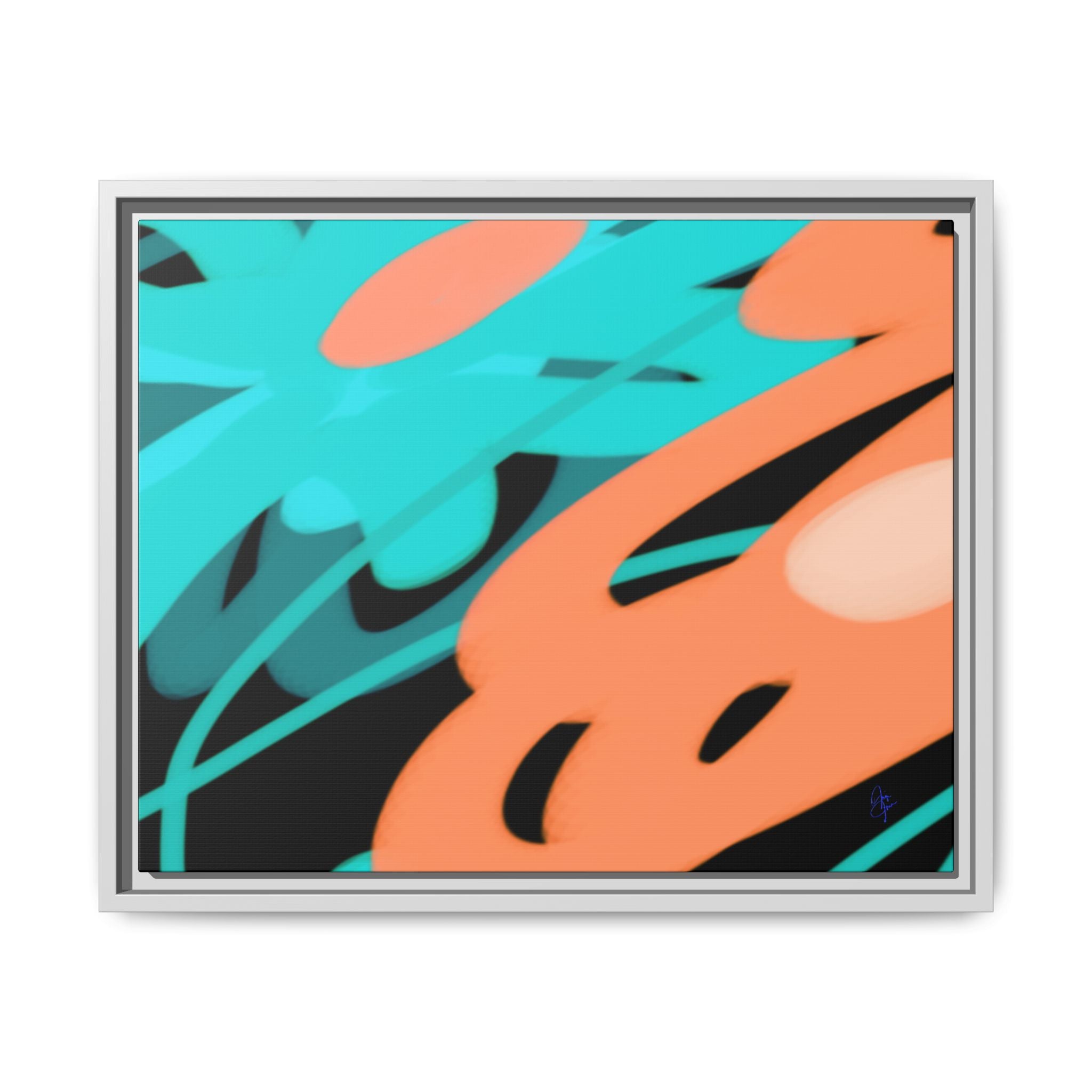 Abstract Teal & Coral Splash Framed Canvas