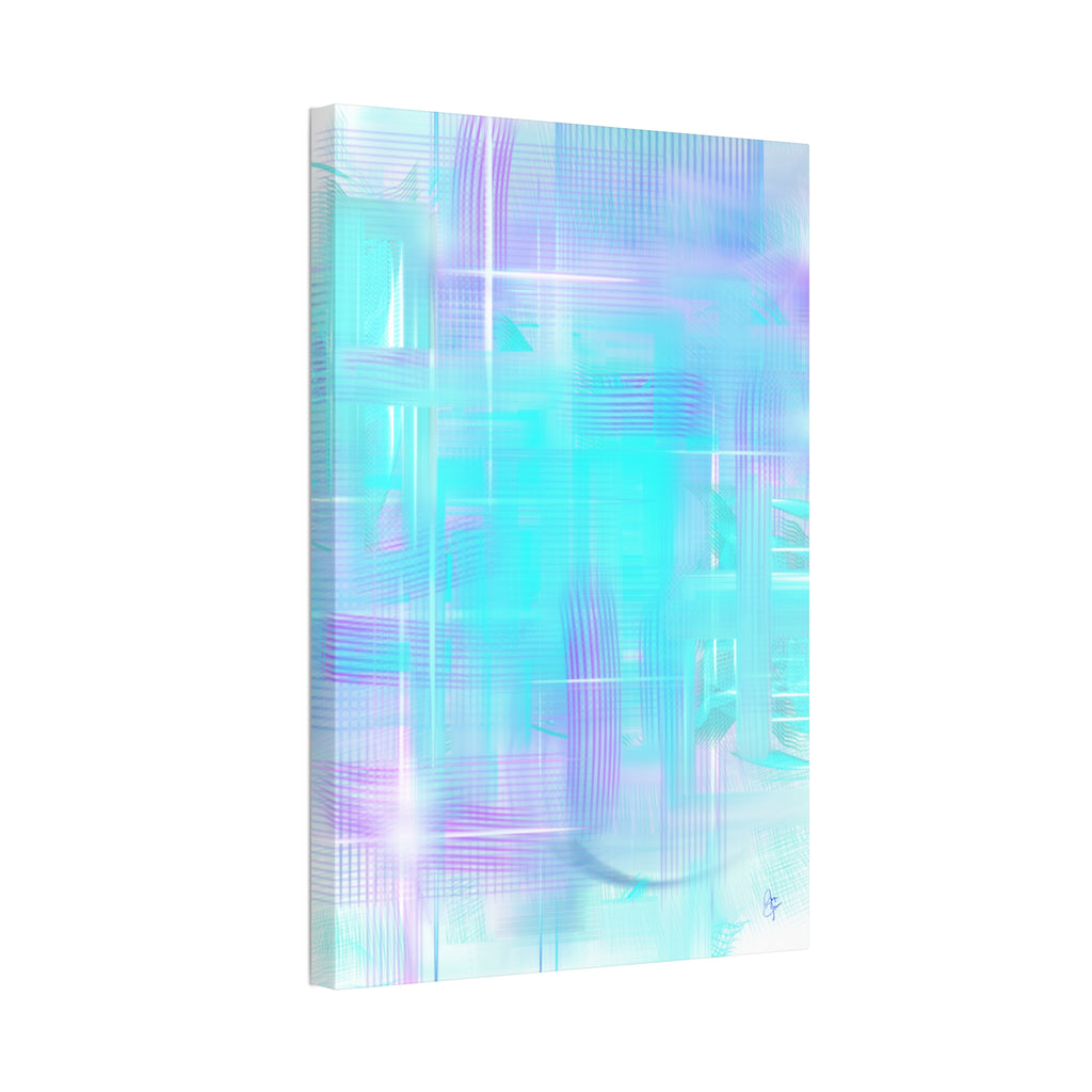 Abstract Aqua Pastel Canvas Art - Turquoise & Lavender Modern Wall Decor (1.5" Stretched)