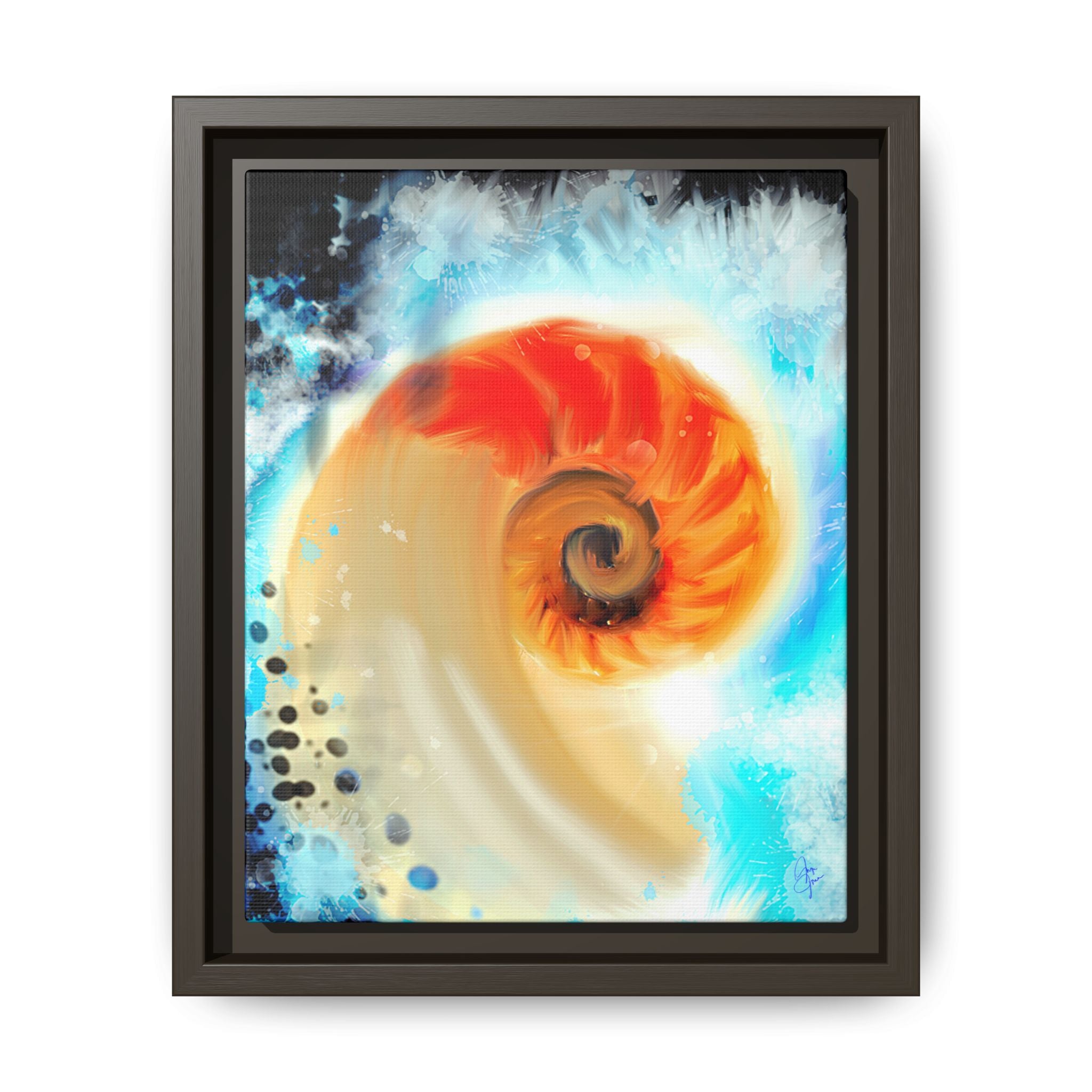 Framed Abstract Spiral Canvas Art — Vibrant Nautical Wave Print