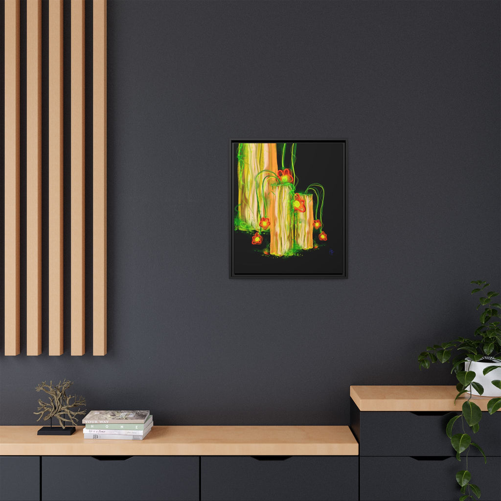 Framed Matte Canvas Print — Neon Floral Candlelight Art