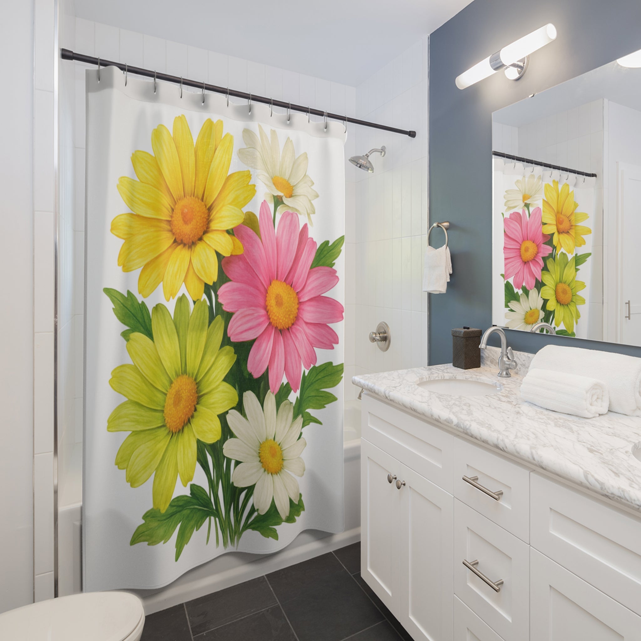 Bright Daisy Bouquet Shower Curtain — Colorful Floral Bathroom Decor