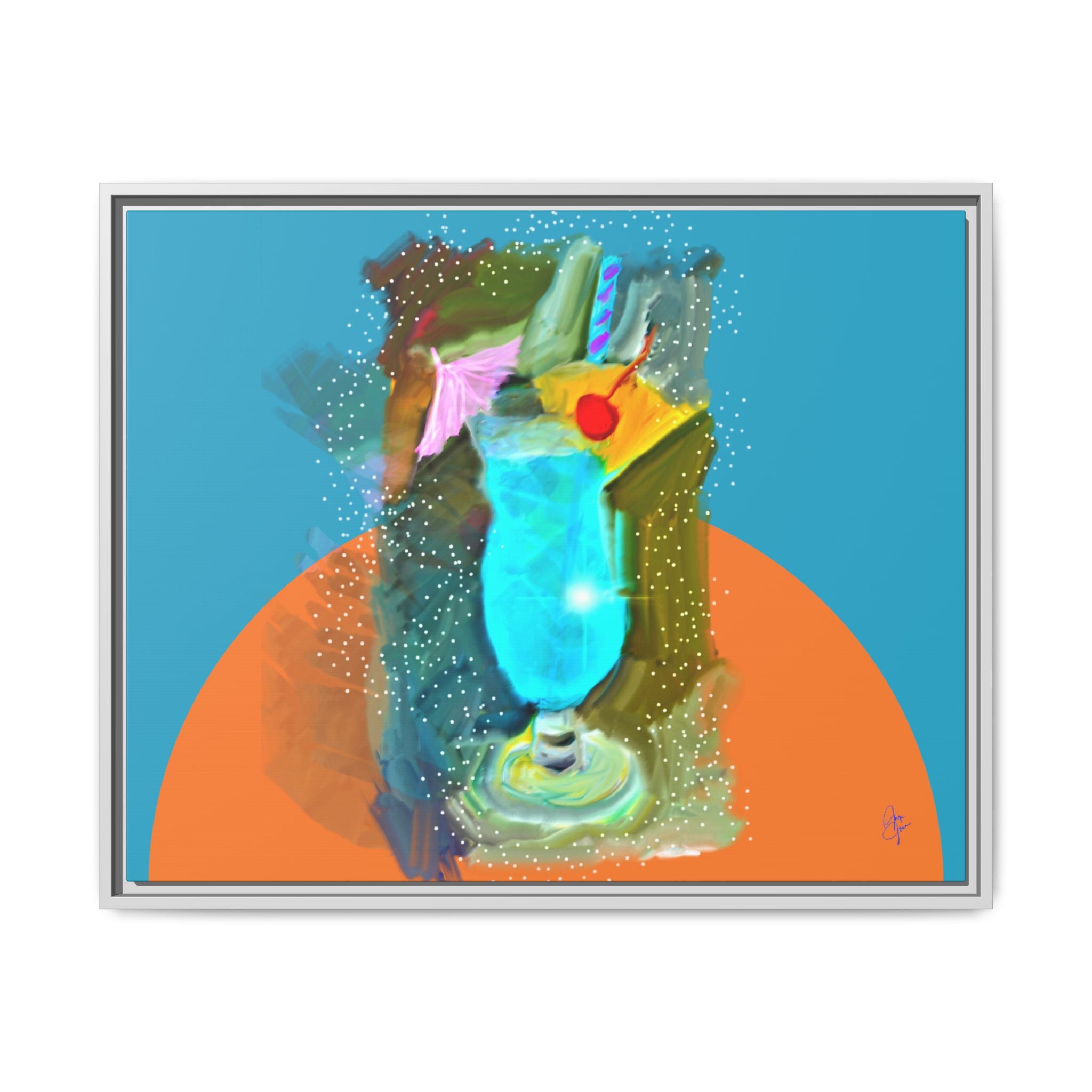 Tropical Blue Cocktail Canvas Print — Framed Matte Bar Art