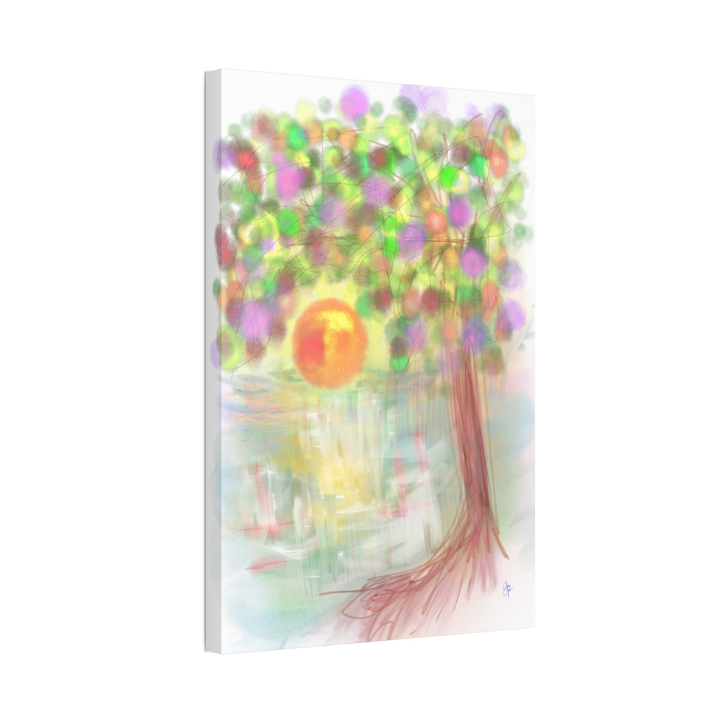 Canvas Art Print — Colorful Abstract Tree with Sun, Stretched Canvas 1.5"