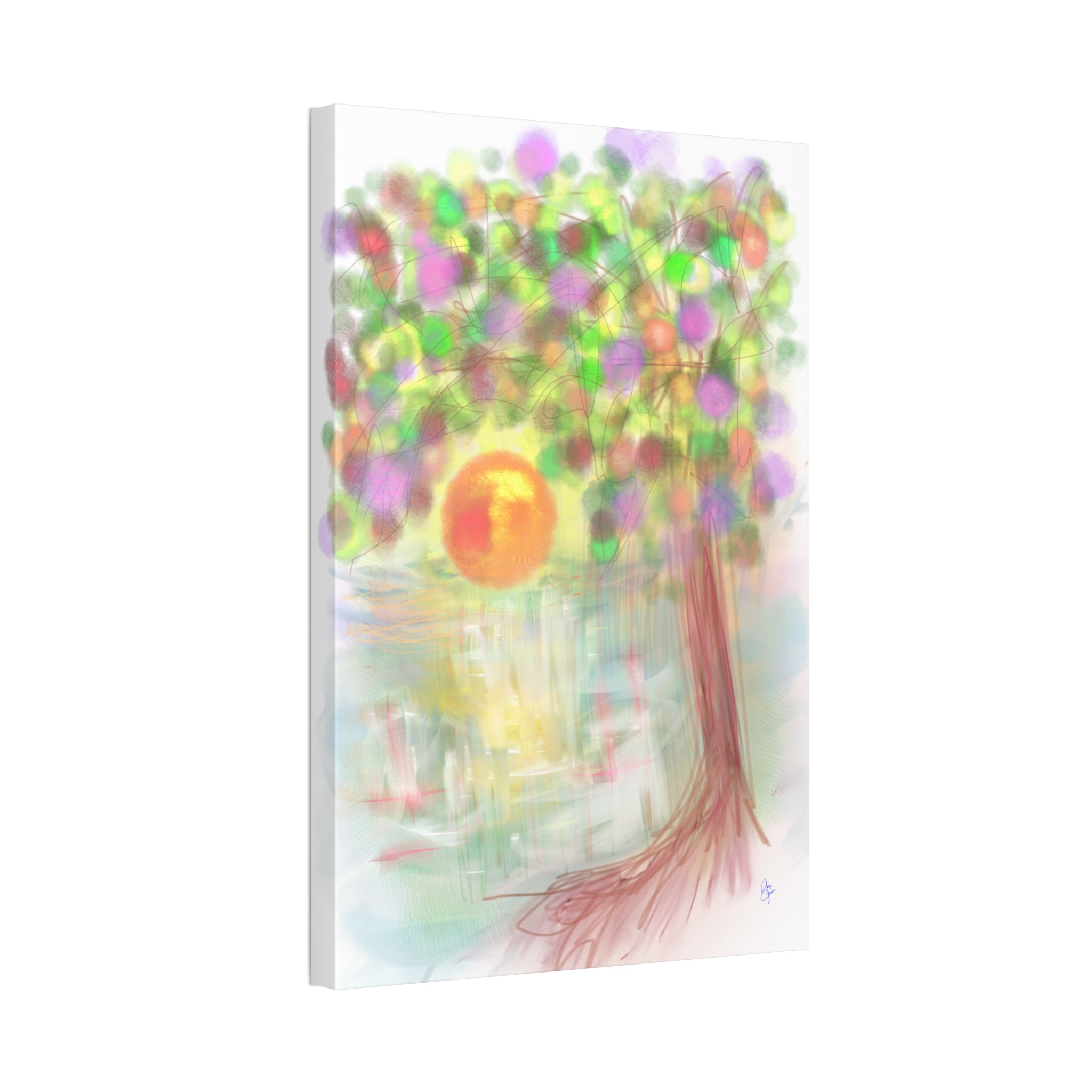 Canvas Art Print — Colorful Abstract Tree with Sun, Stretched Canvas 1.5"