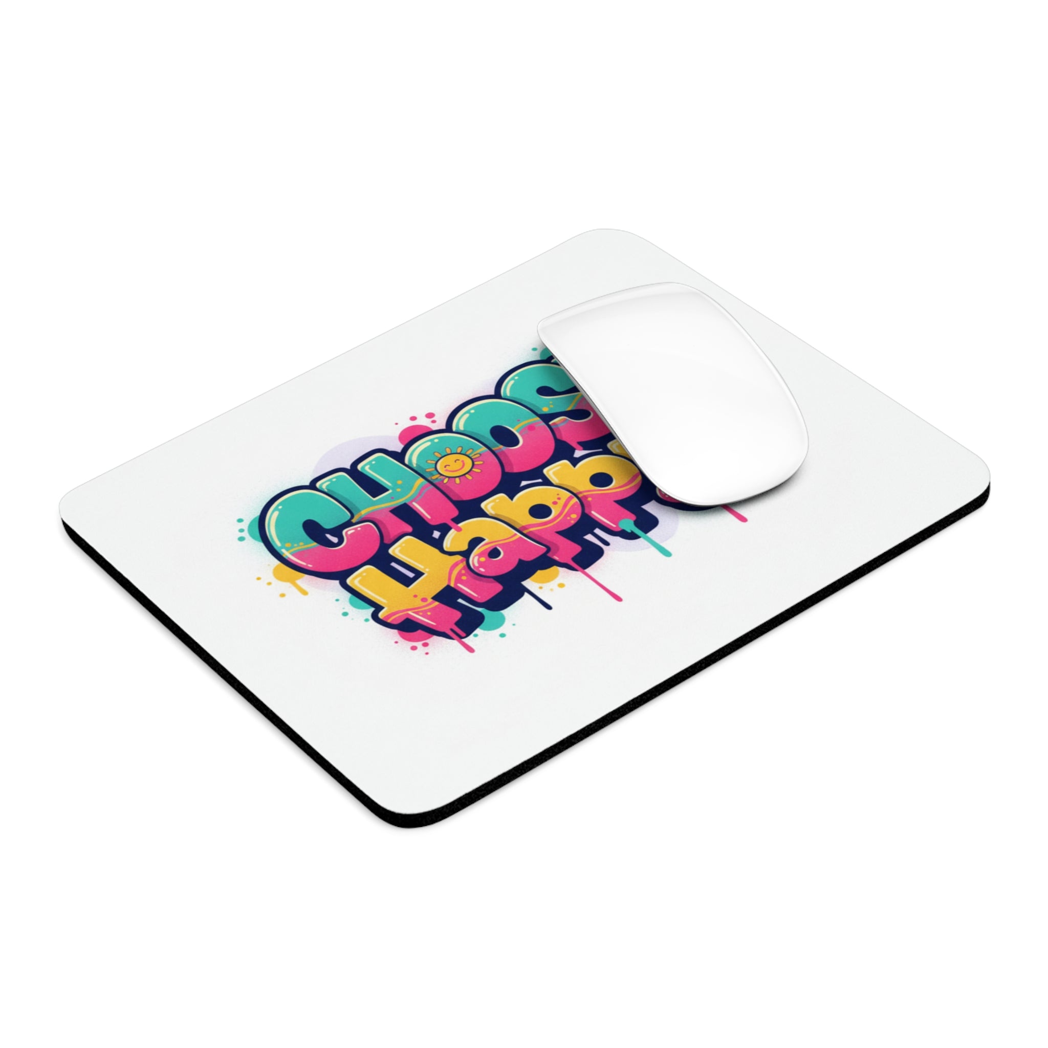 Choose Happy! Colorful Graffiti Mouse Pad — Motivational Desk Accessory