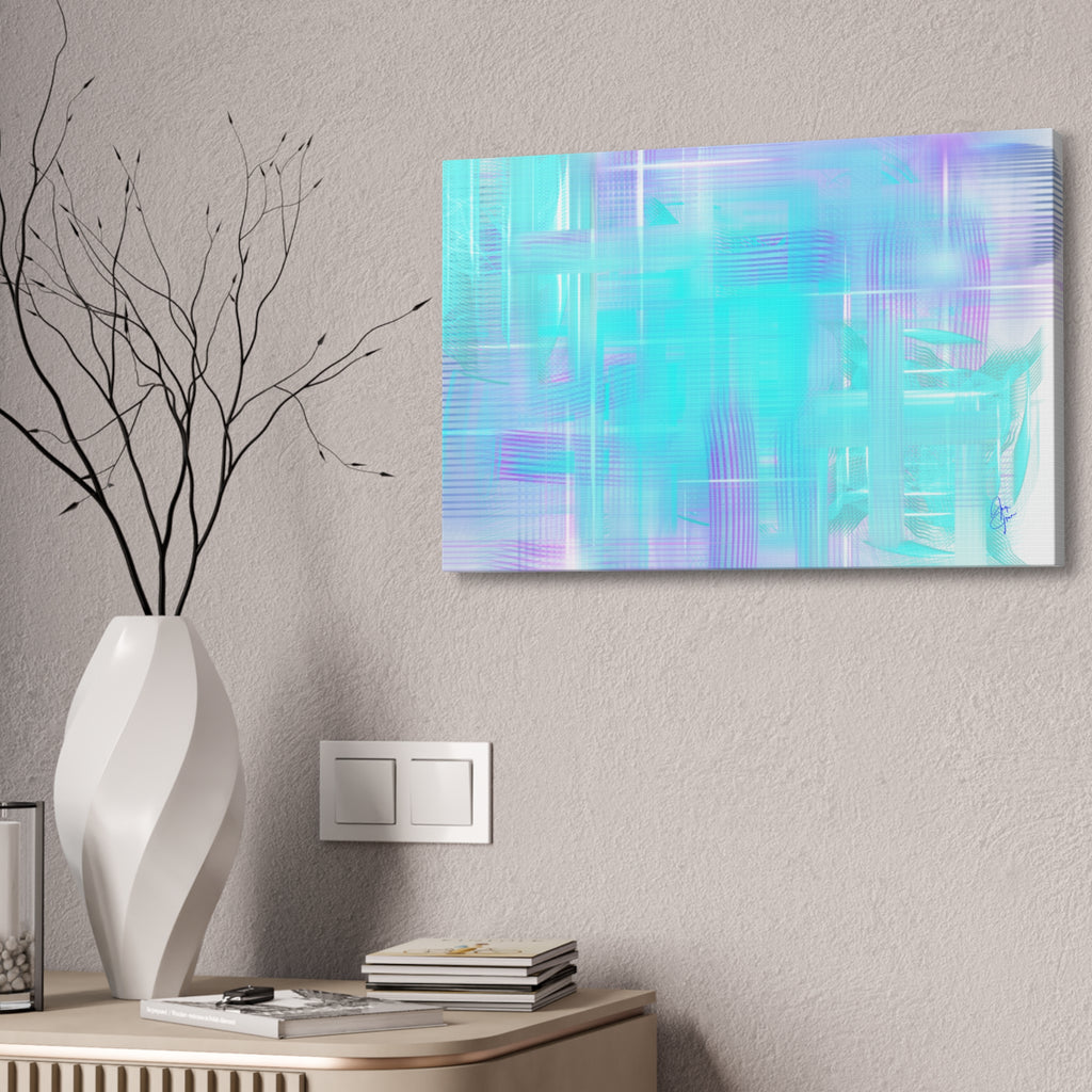 Abstract Aqua Pastel Canvas Art - Turquoise & Lavender Modern Wall Decor (1.5" Stretched)