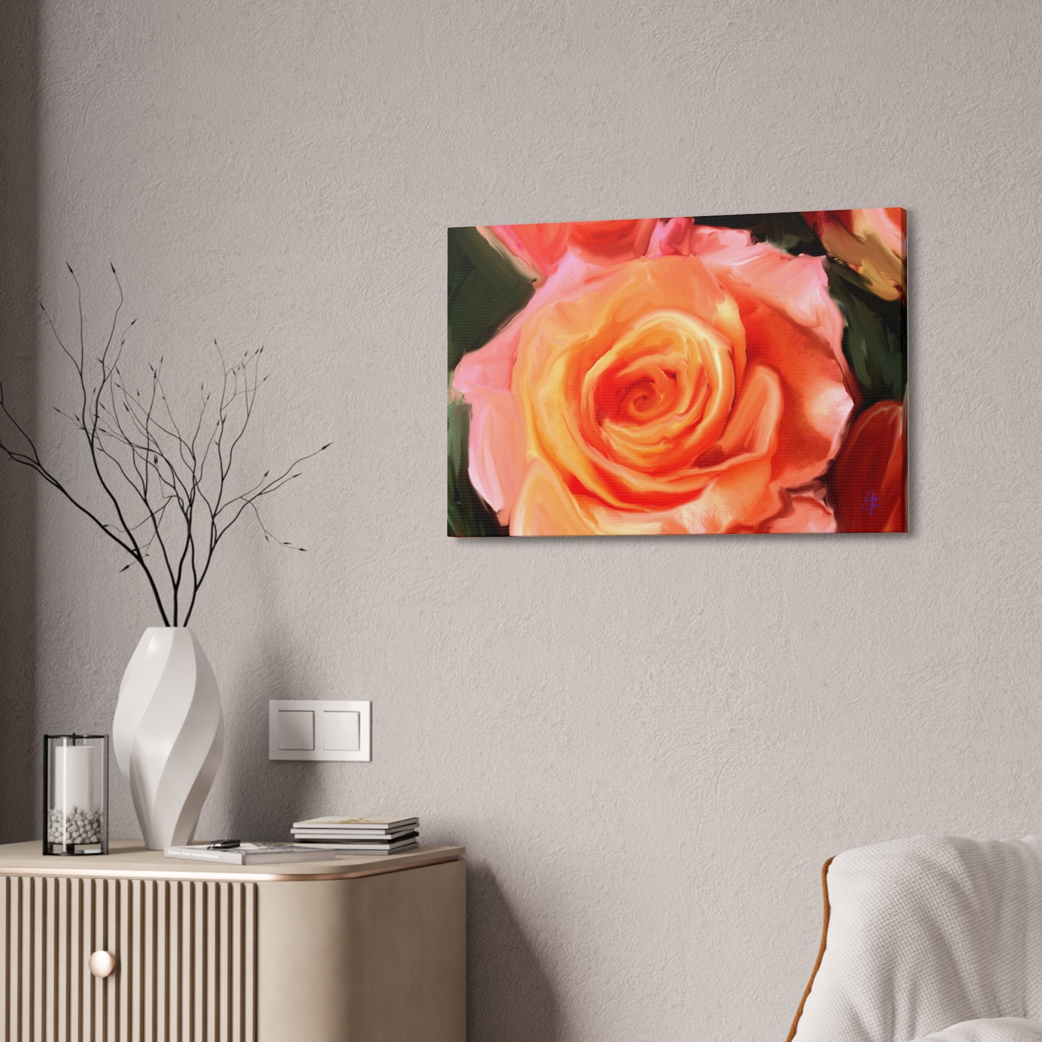 Orange Rose Canvas Print — Stretched 1.5" Wall Art