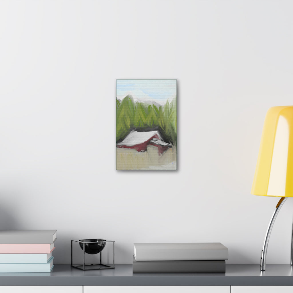 Canvas Wall Art - Red Barn in Green Field Stretched Canvas (1.5")