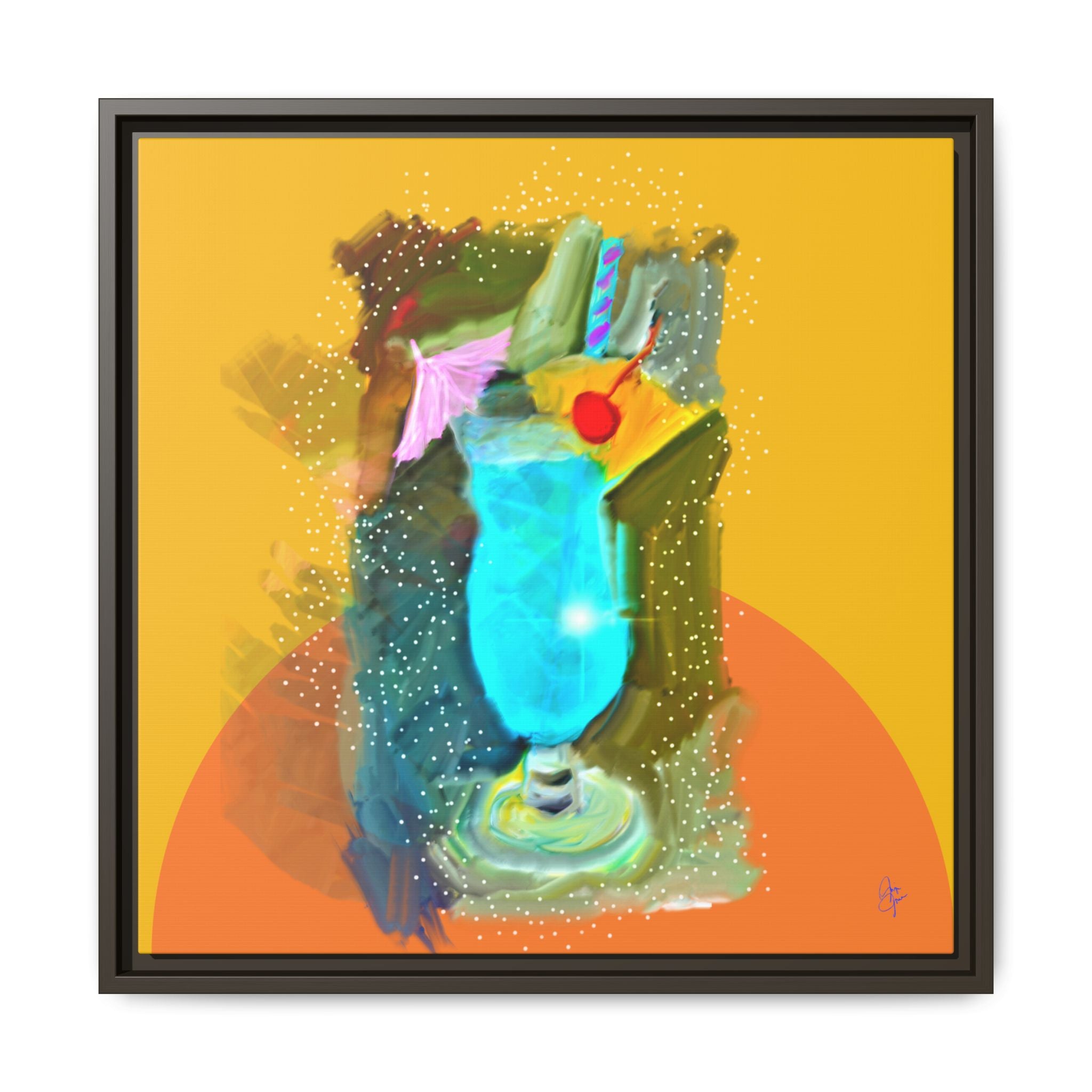 Tropical Blue Cocktail Canvas Print — Framed Matte Bar Art