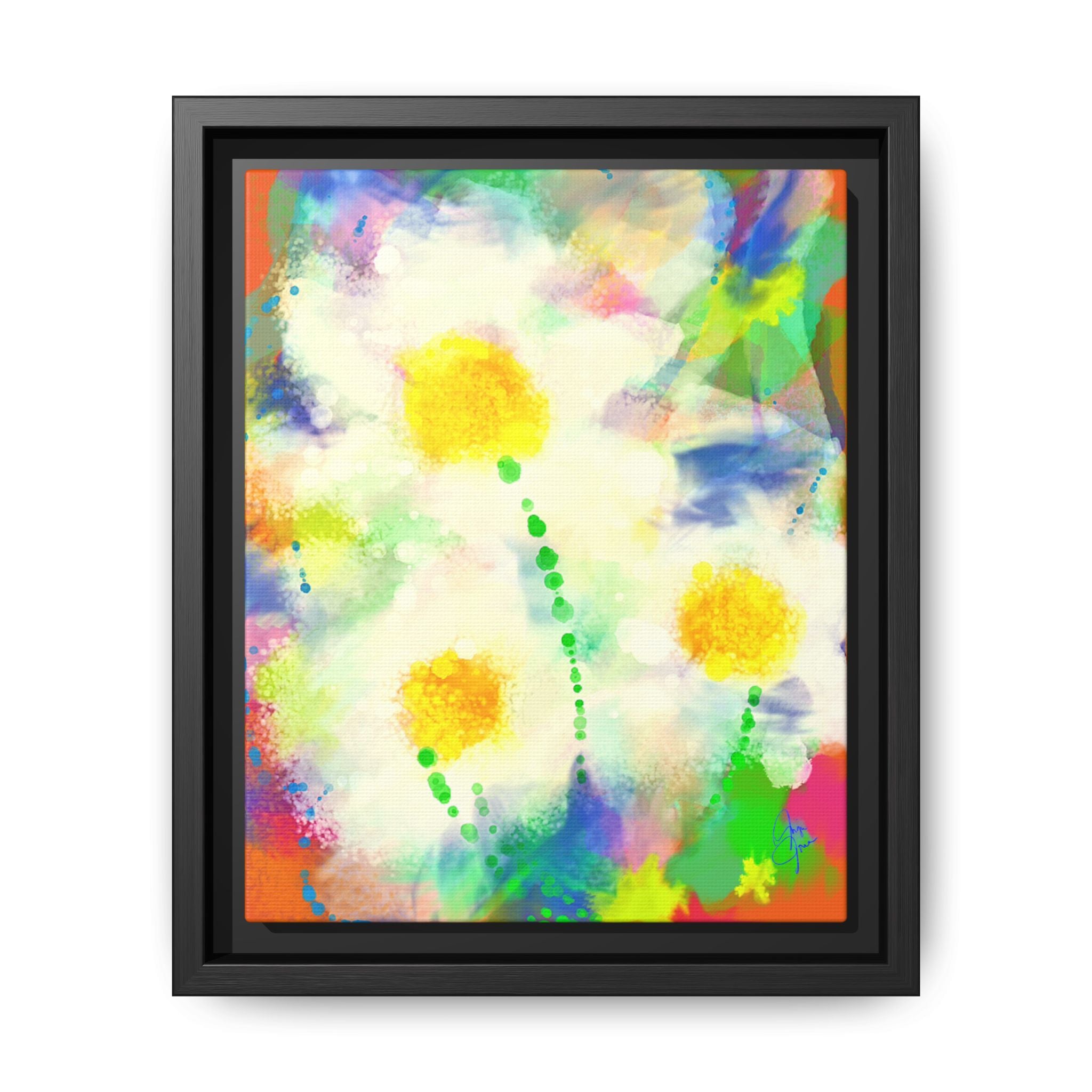 Framed Matte Canvas - Watercolor Yellow Floral Abstract Wall Art