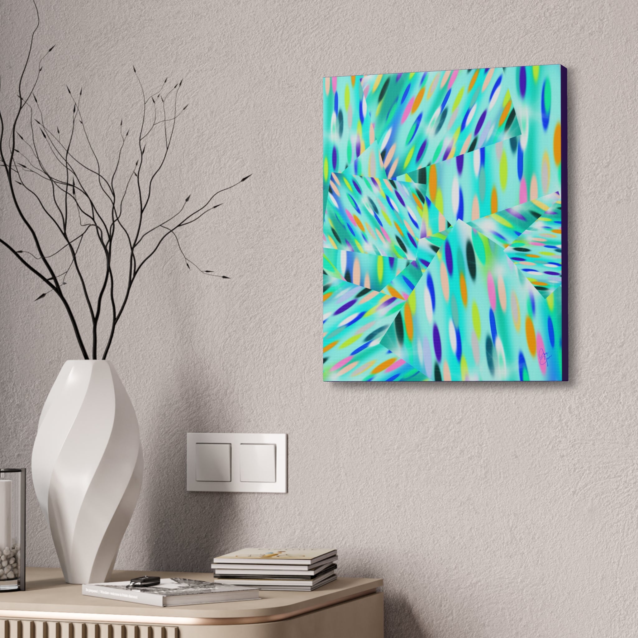 Abstract Aqua Canvas Print — Turquoise Geometric Art on Stretched 1.5" Canvas