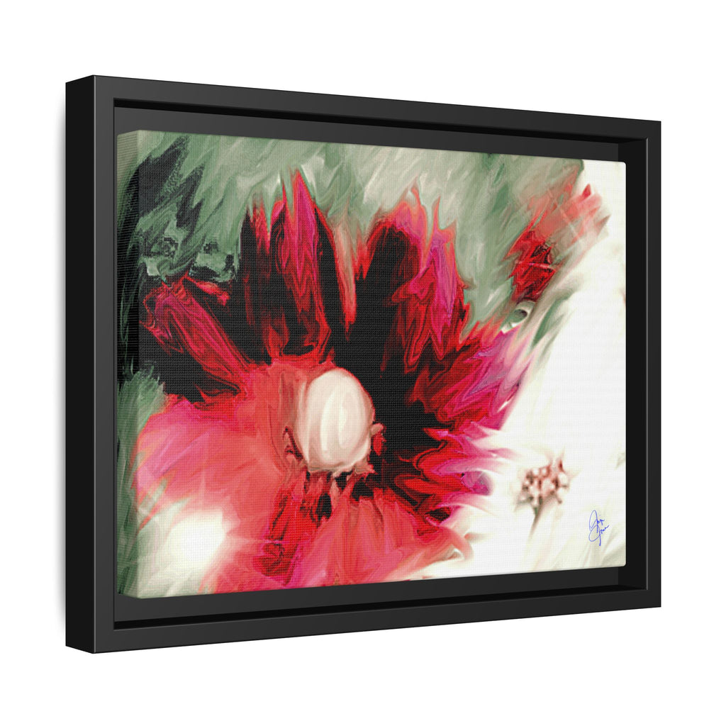 Framed Matte Canvas Print — Blurred Red & White Floral Art