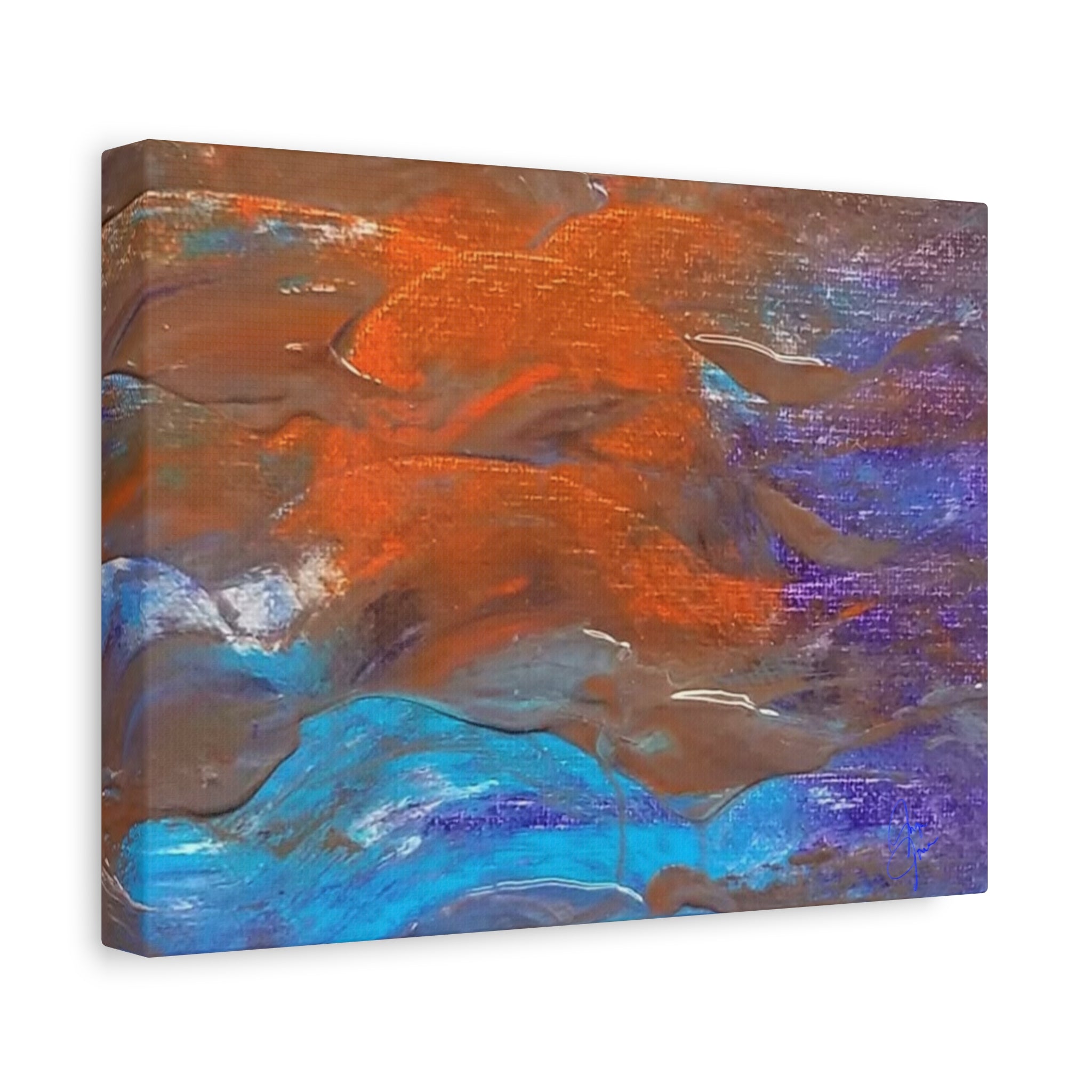 Abstract Ocean Waves Matte Canvas Art - Blue & Orange Textured Stretched Canvas