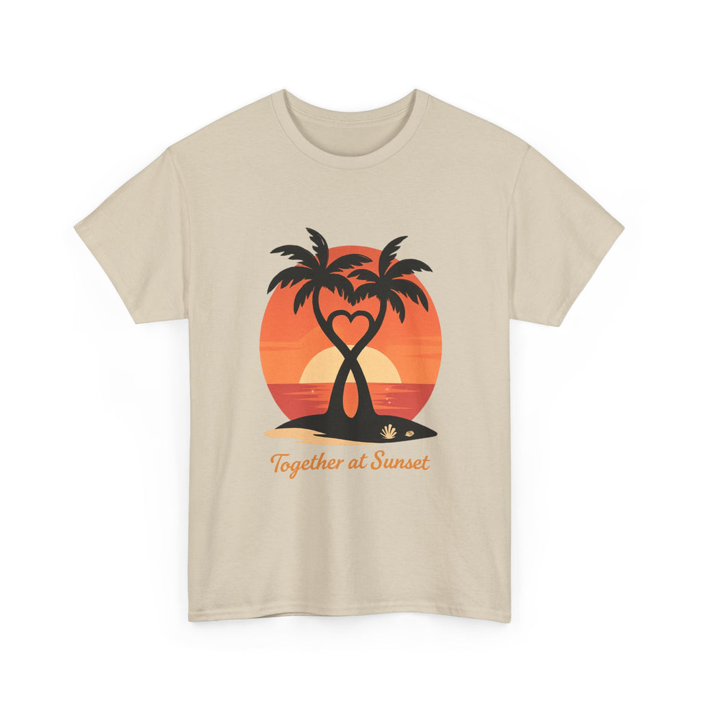 Sunset Palm Love T‑Shirt — “Together at Sunset” Beach Tee