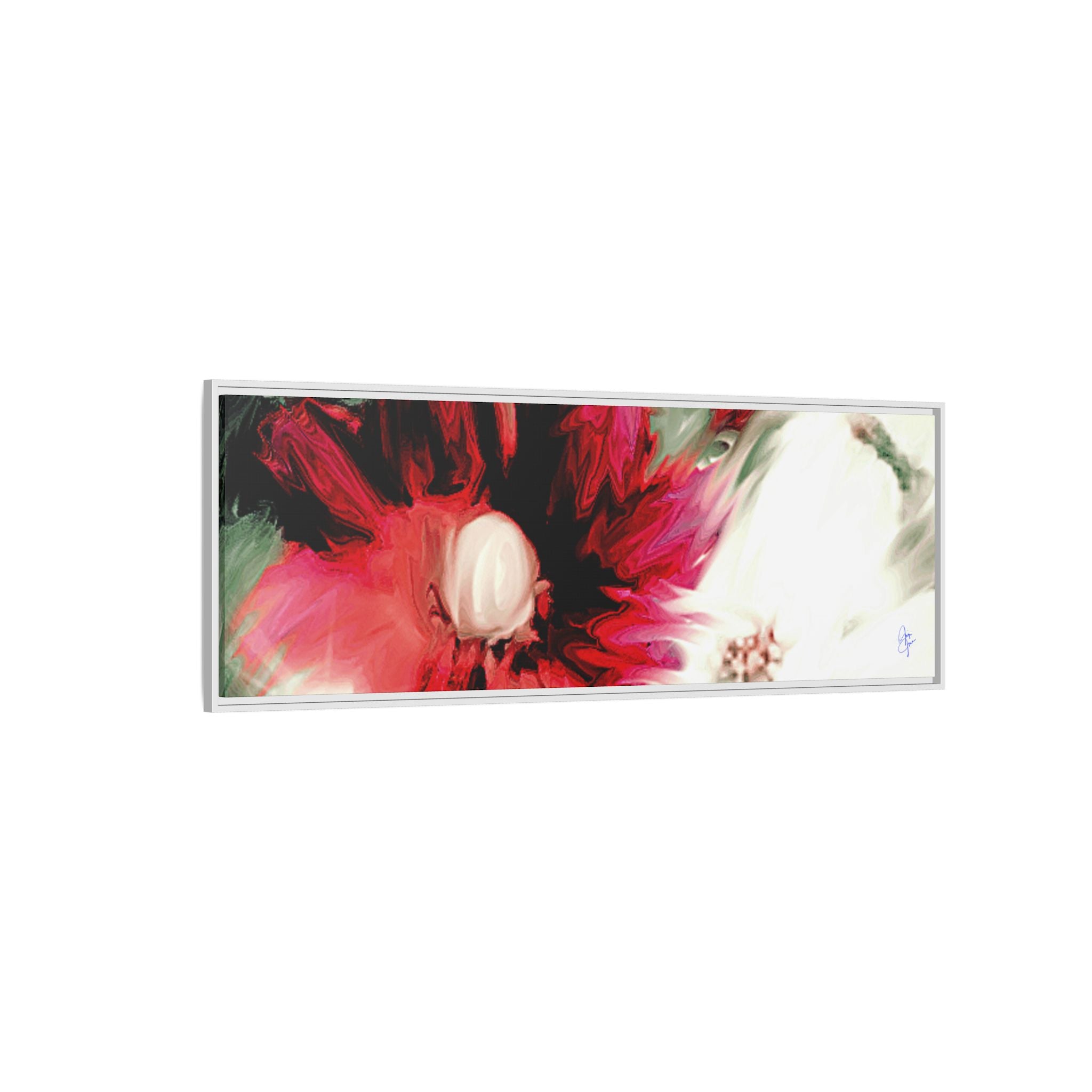 Framed Matte Canvas Print — Blurred Red & White Floral Art