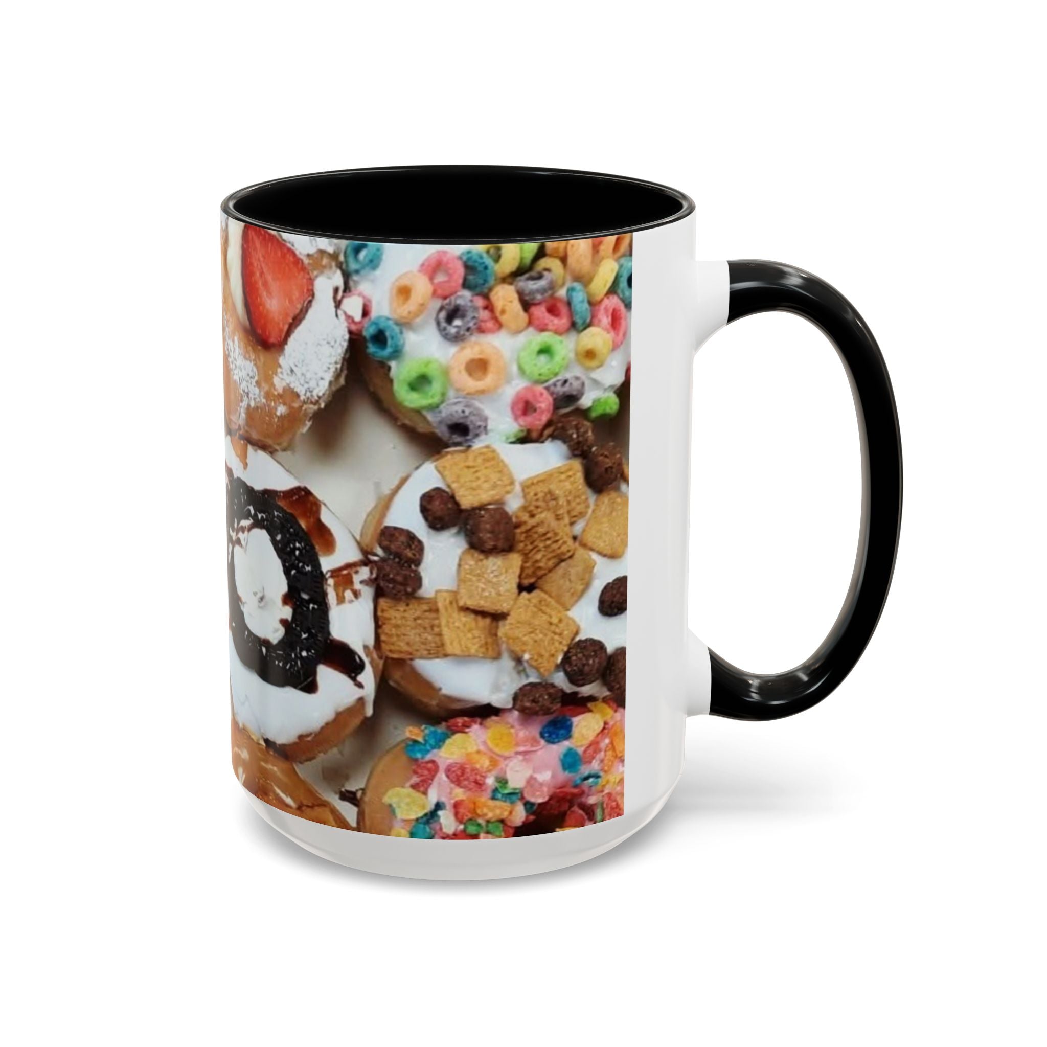 Donut Lover Accent Coffee Mug — Color Inside Rim & Handle, Photo-Print Assorted Donuts (11/15oz)