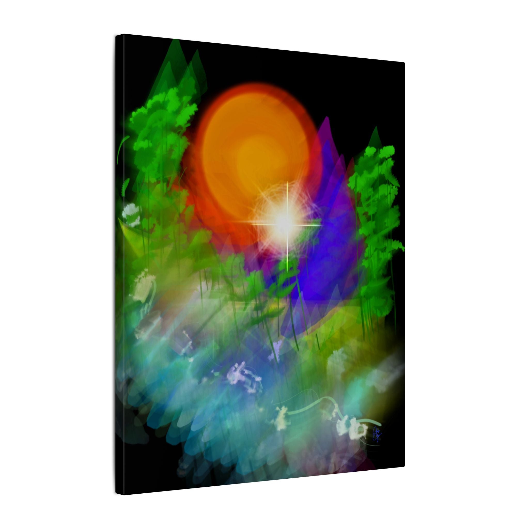 Sunburst Forest Matte Canvas Wall Art — Abstract Nature Landscape