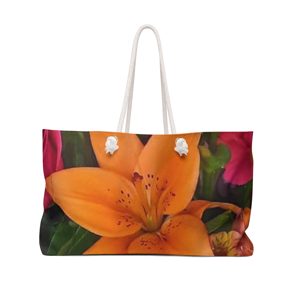 Floral Weekender Bag — Orange Lily & Sunflower Travel Tote