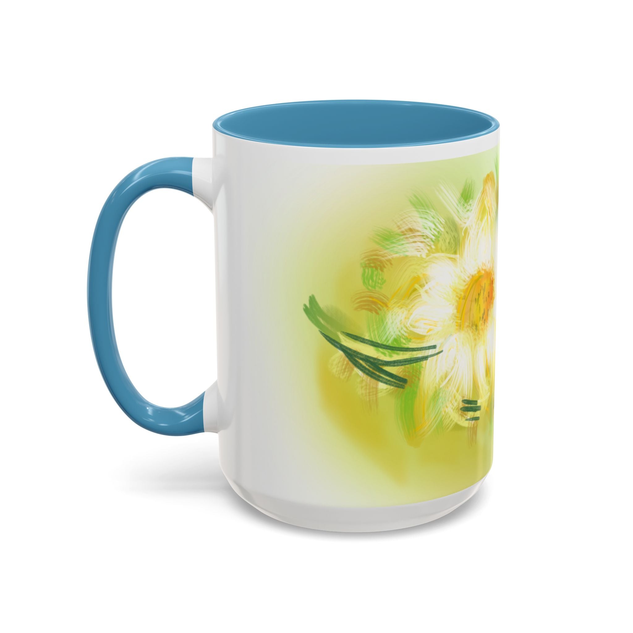 Sunlit Daisy Accent Coffee Mug — Yellow Floral 11/15oz