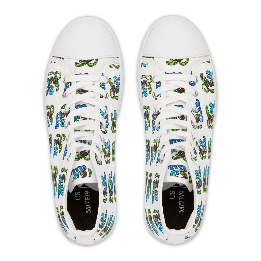 High Top Sneakers — Tropical Palm & Ocean Wave Pattern