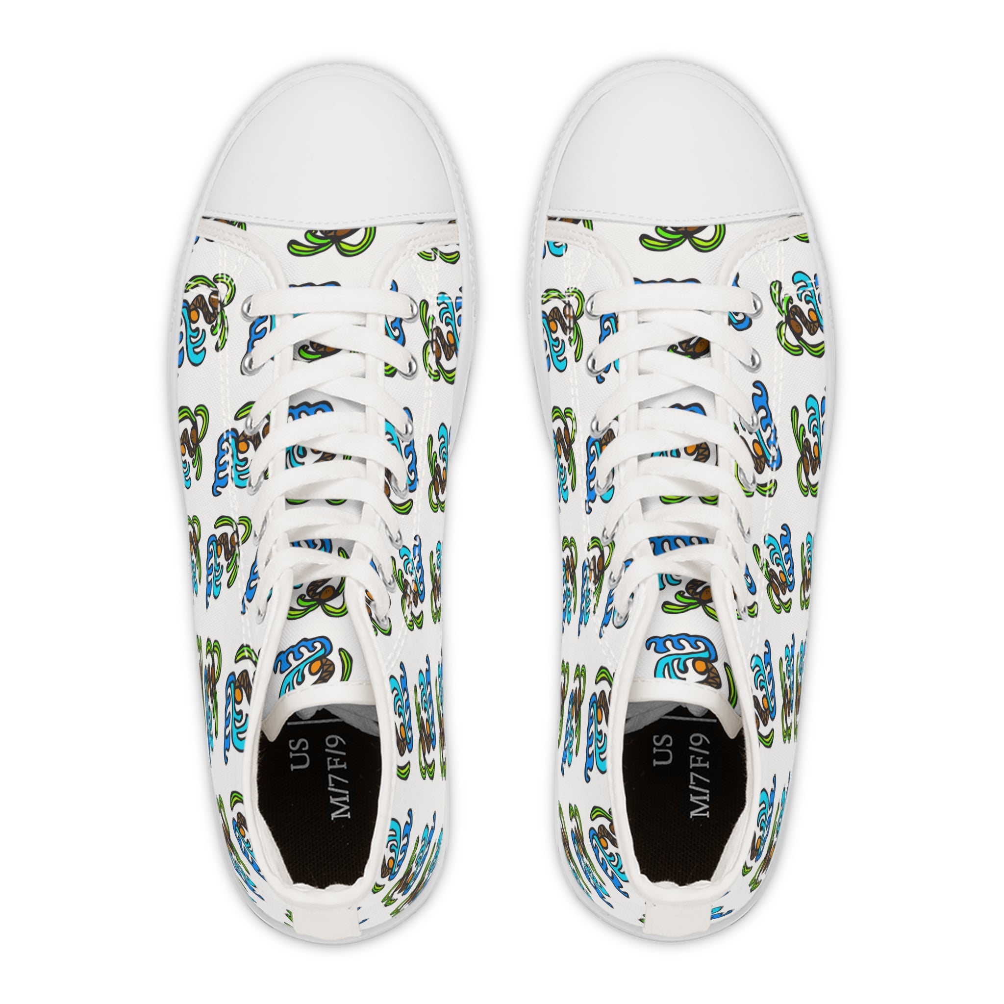 High Top Sneakers — Tropical Palm & Ocean Wave Pattern