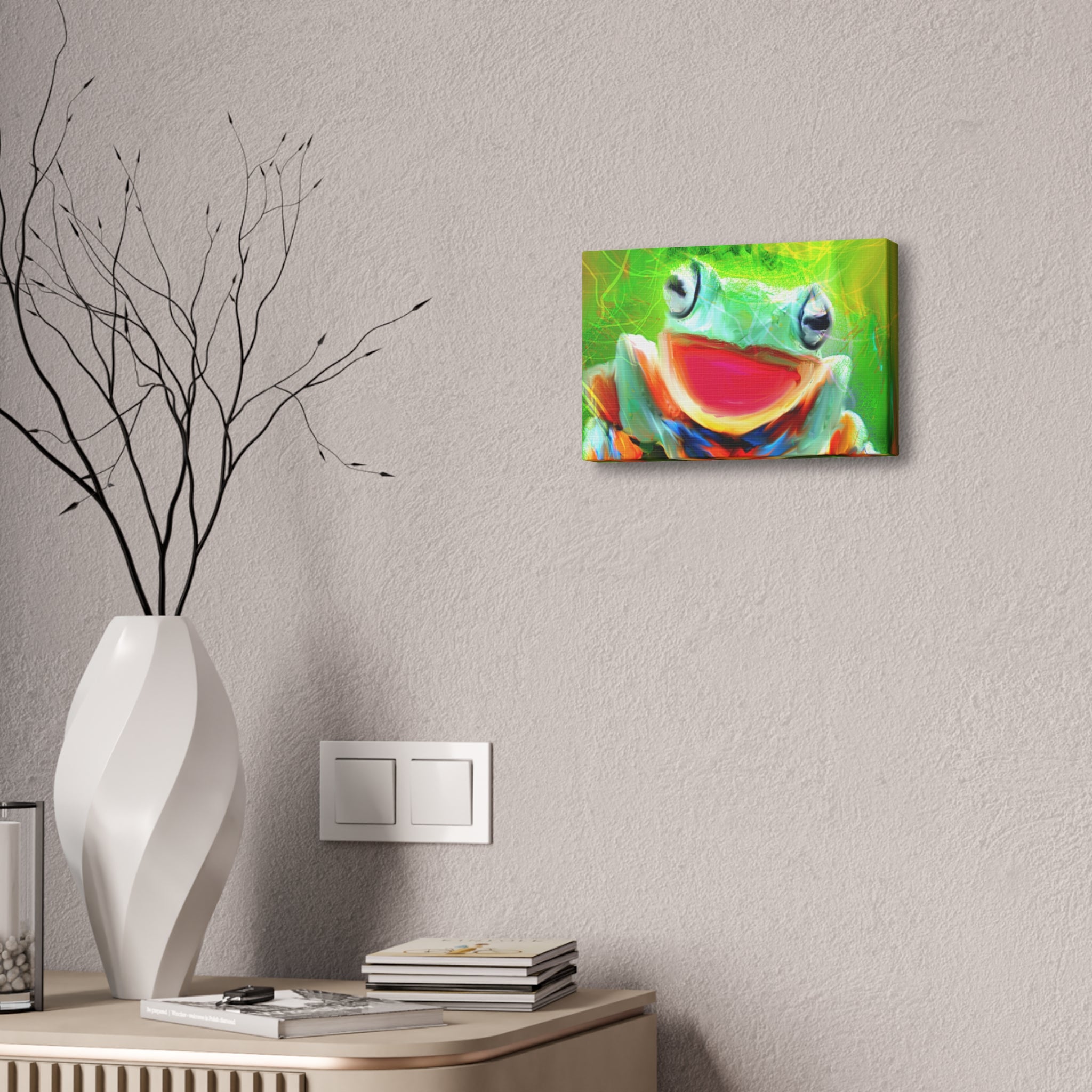 Vibrant Smiling Frog Canvas Print — Colorful Tropical Wall Art