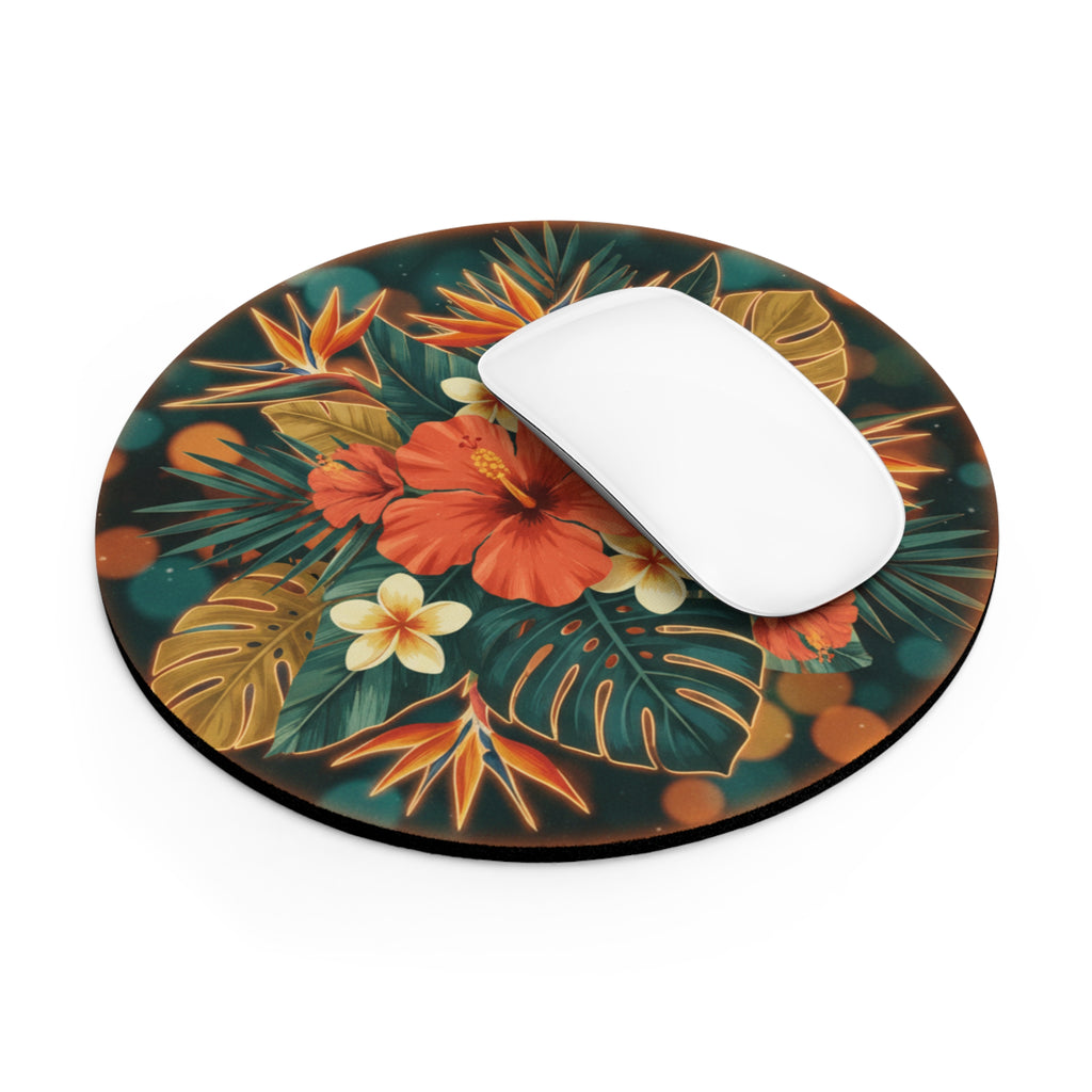 Tropical Hibiscus Round Mouse Pad — Floral Desk Mat for Home Office