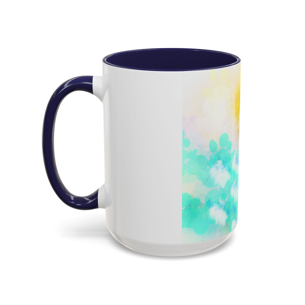 Sunrise Watercolor Accent Coffee Mug — Bright Abstract Teal & Yellow Ceramic