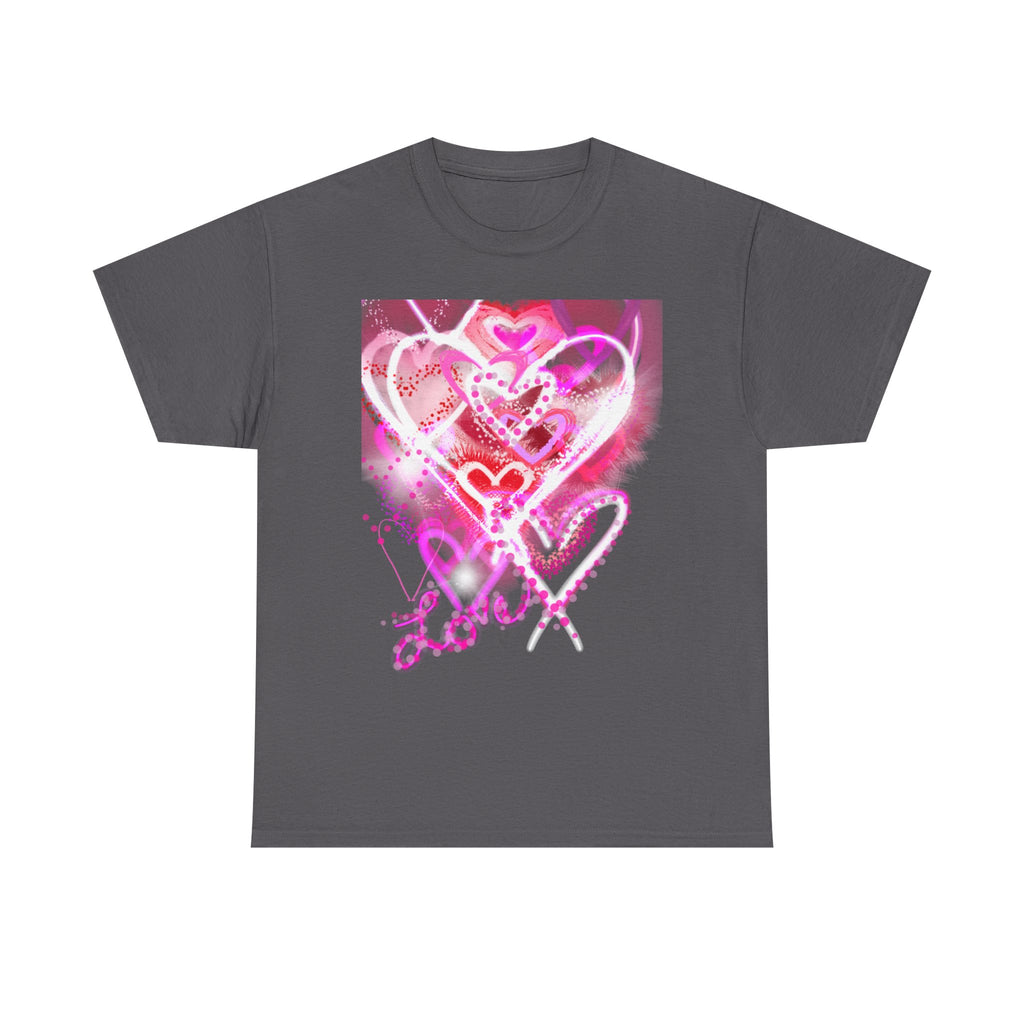 Love Hearts Tee — Pink Watercolor Heart Design Valentine’s Day T‑Shirt