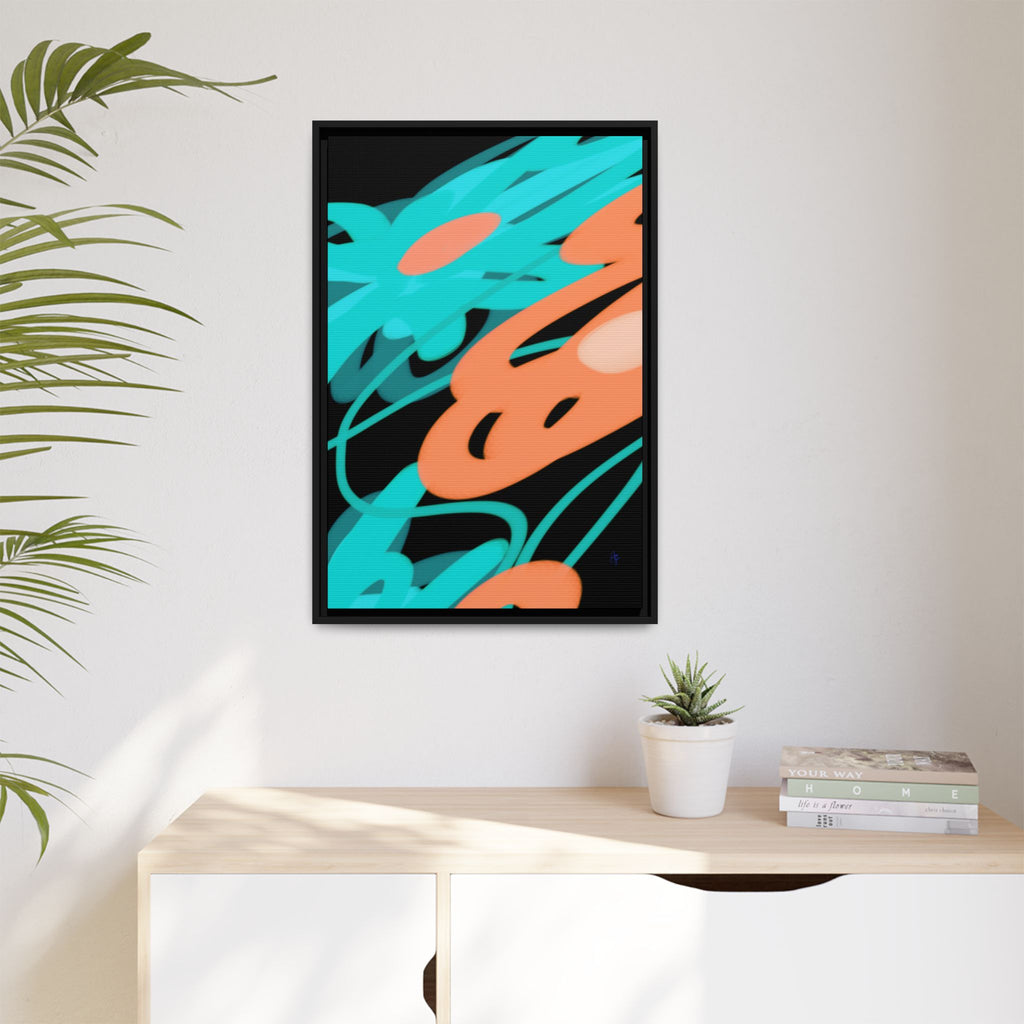 Abstract Teal & Coral Splash Framed Canvas