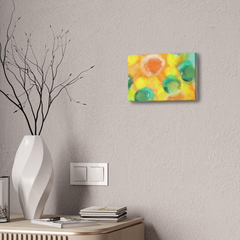Abstract Sunshine Circles Canvas Art – Vibrant Yellow & Teal Stretched Wall Decor