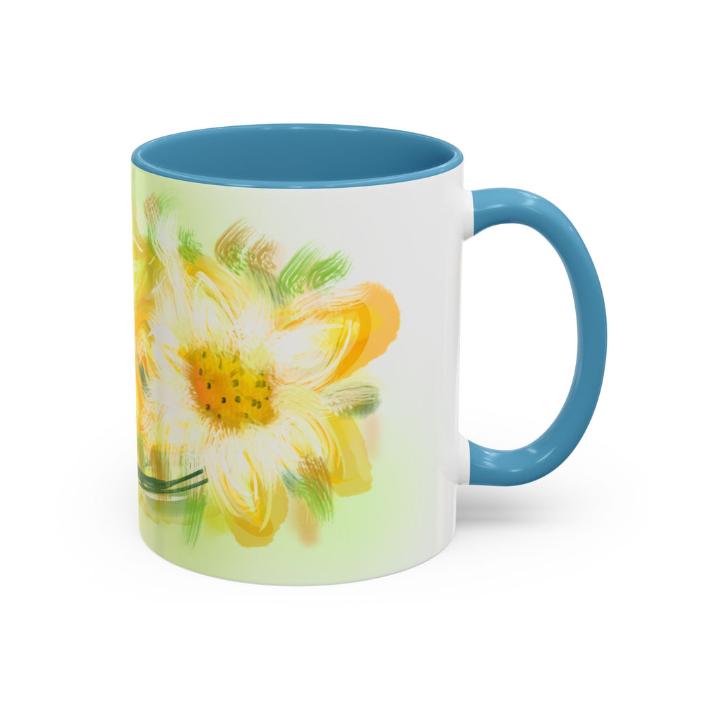 Sunlit Daisy Accent Coffee Mug — Yellow Floral 11/15oz