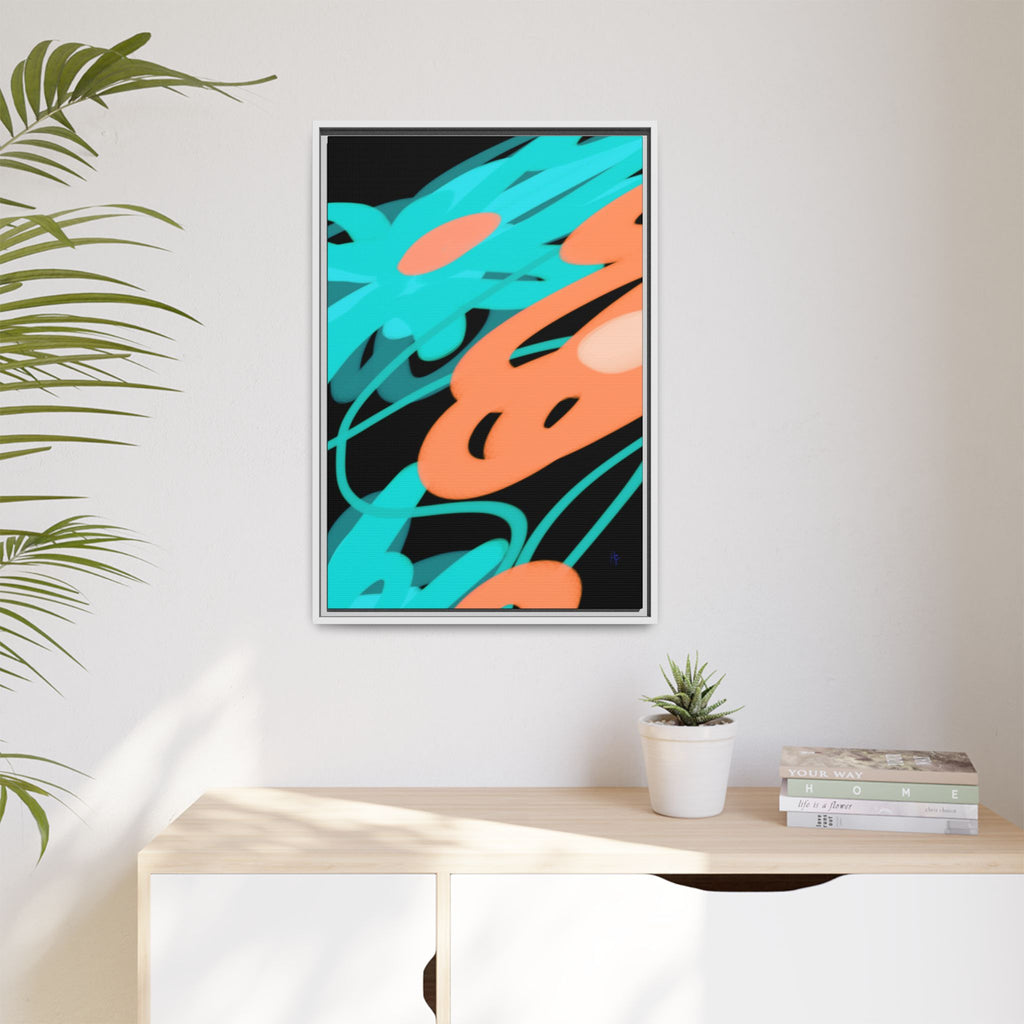 Abstract Teal & Coral Splash Framed Canvas
