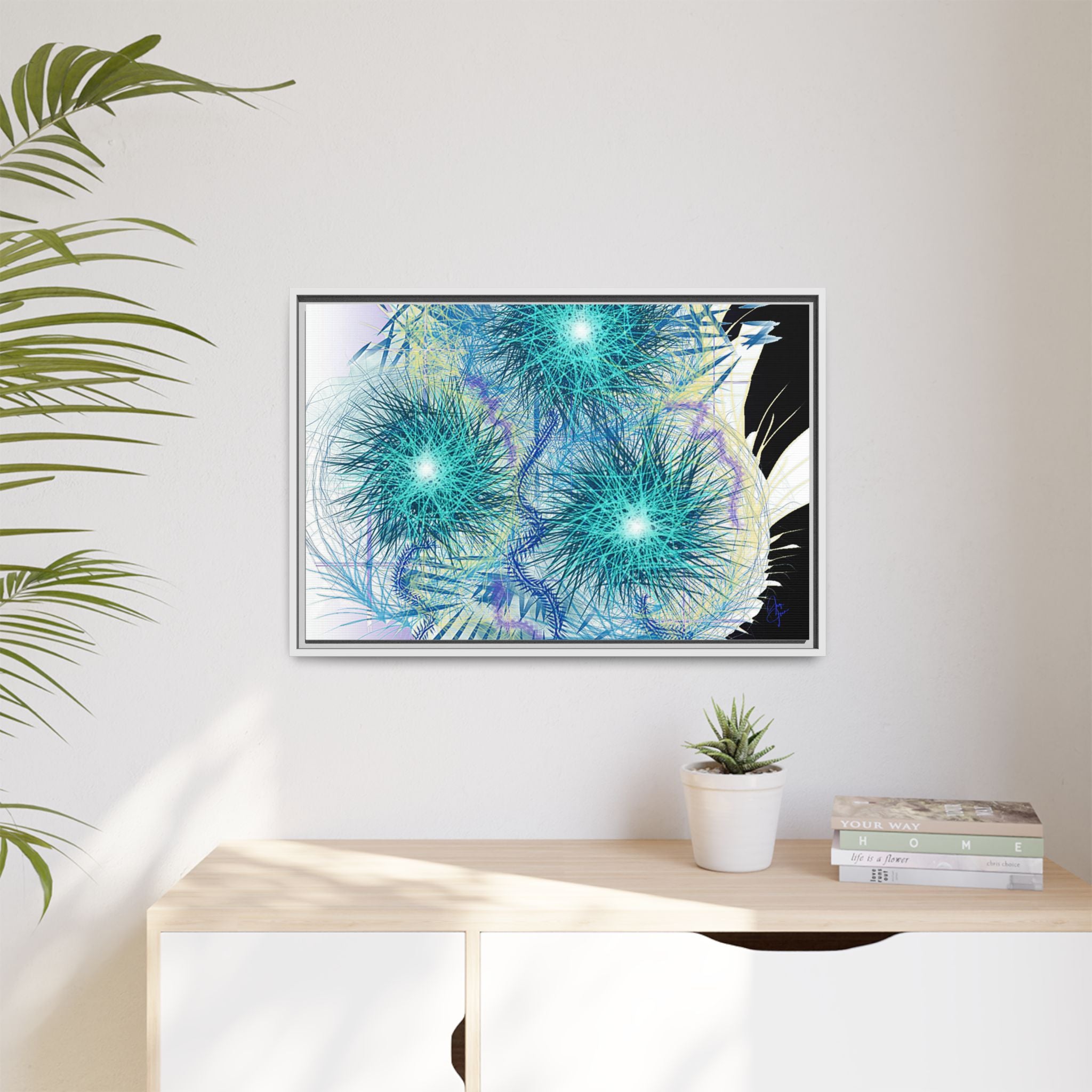 Dandelion Abstract Print Matte Canvas Framed Wall Art