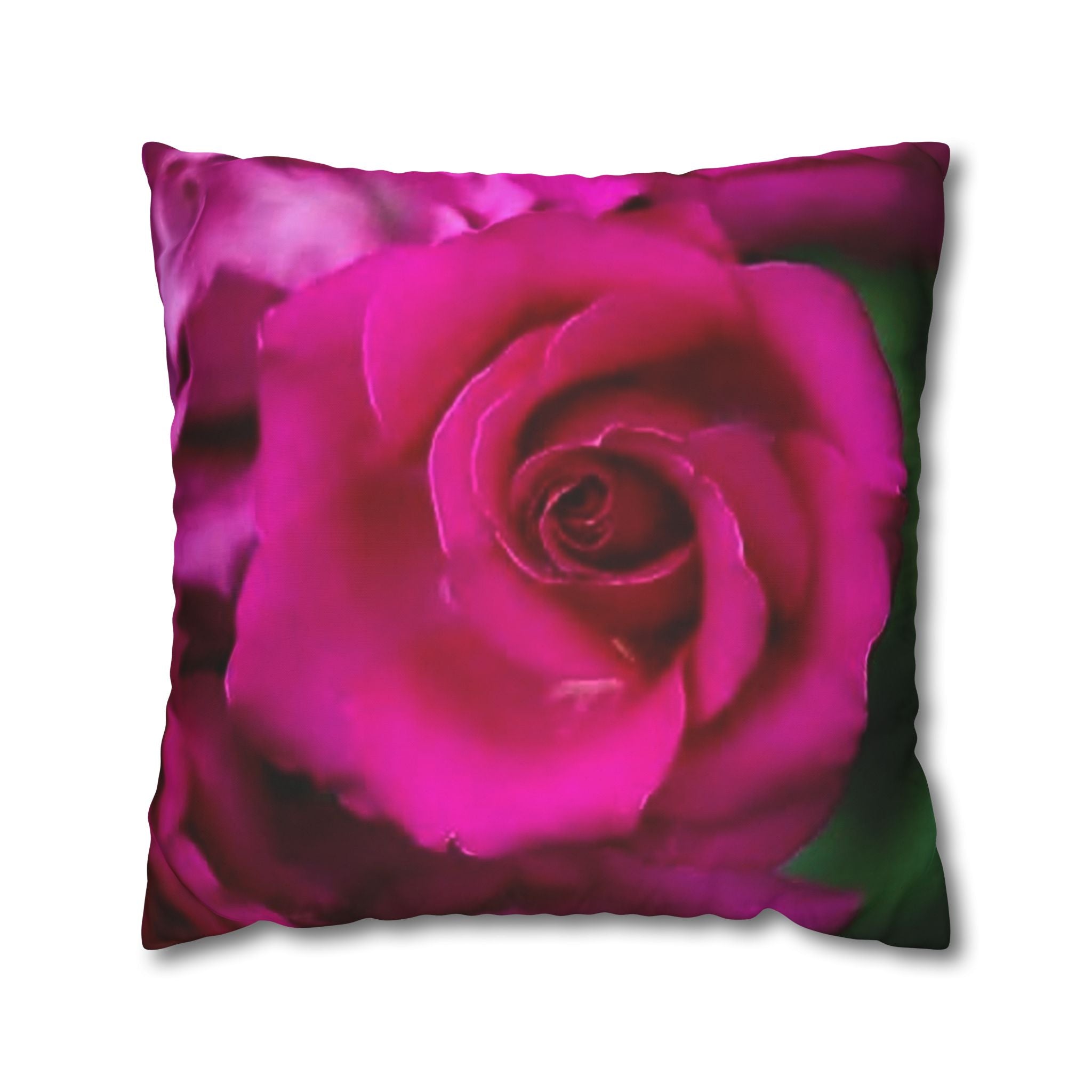 Pink Rose Floral Pillowcase — Square Poly Canvas Decorative Throw Pillow