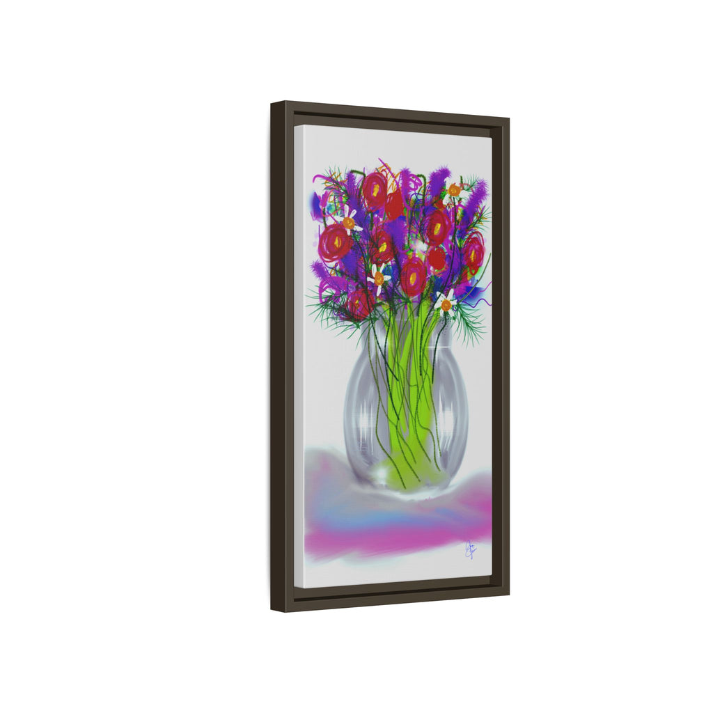 Framed Floral Bouquet Matte Canvas Wall Art — Colorful Abstract Flowers in Vase