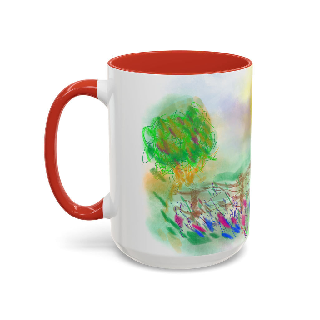 Sunlit Meadow Accent Coffee Mug — Watercolor Floral Sunrise (11/15oz)