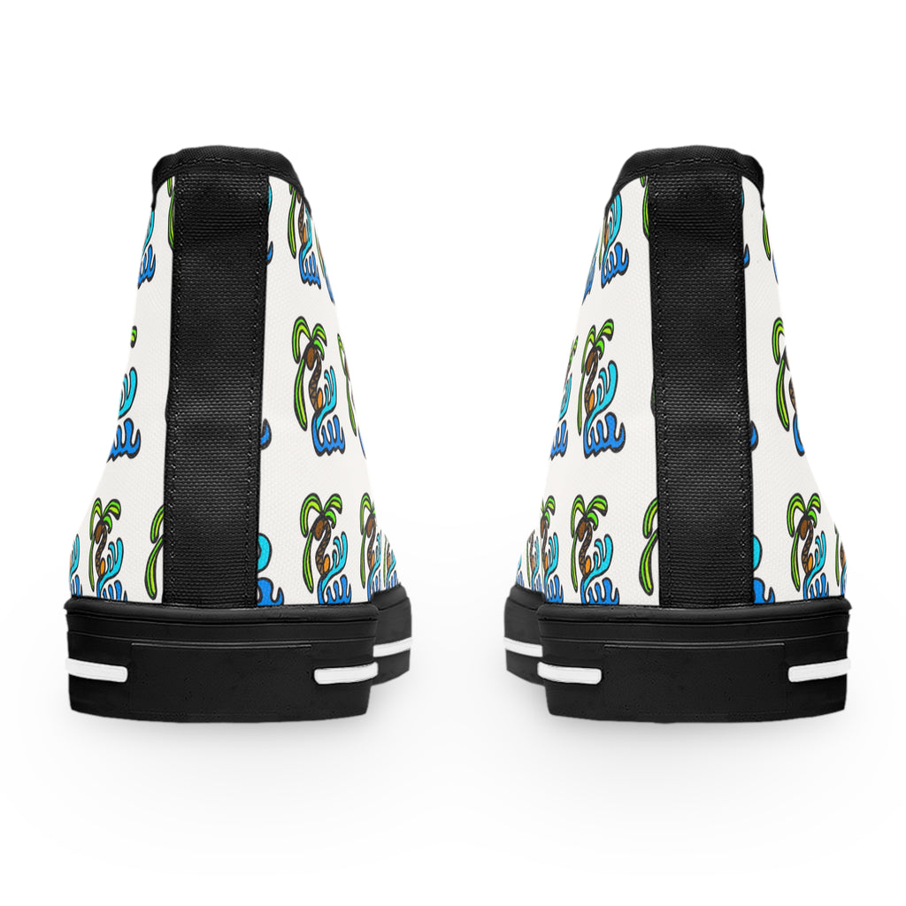 High Top Sneakers — Tropical Palm & Ocean Wave Pattern