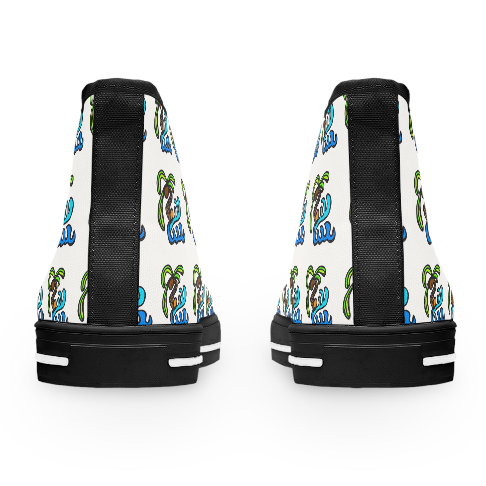 High Top Sneakers — Tropical Palm & Ocean Wave Pattern