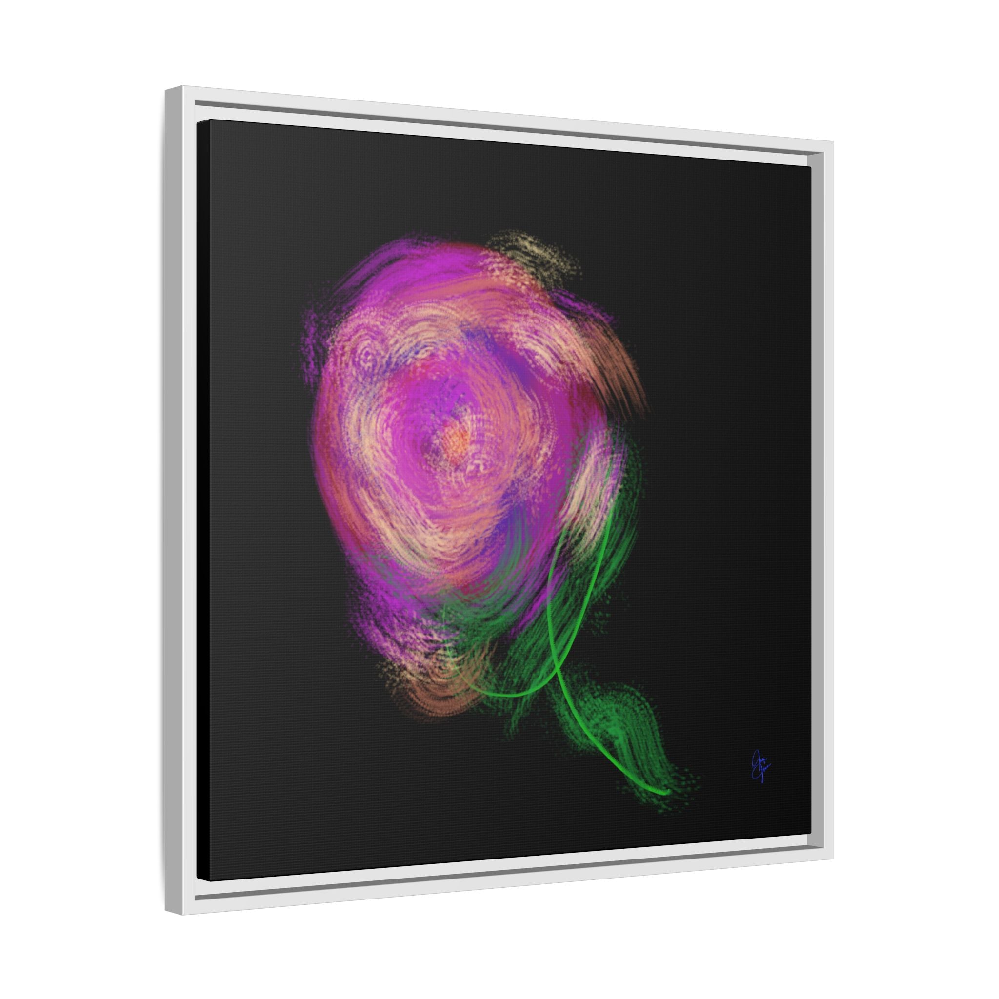 Abstract Rose Swirl Matte Framed Canvas — Multicolor Floral Wall Art