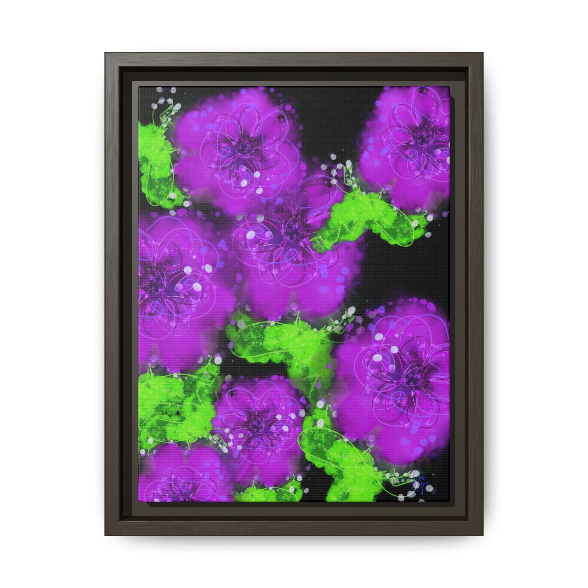 Framed Floral Canvas Print — Matte Multi-Color Blooms Wall Art